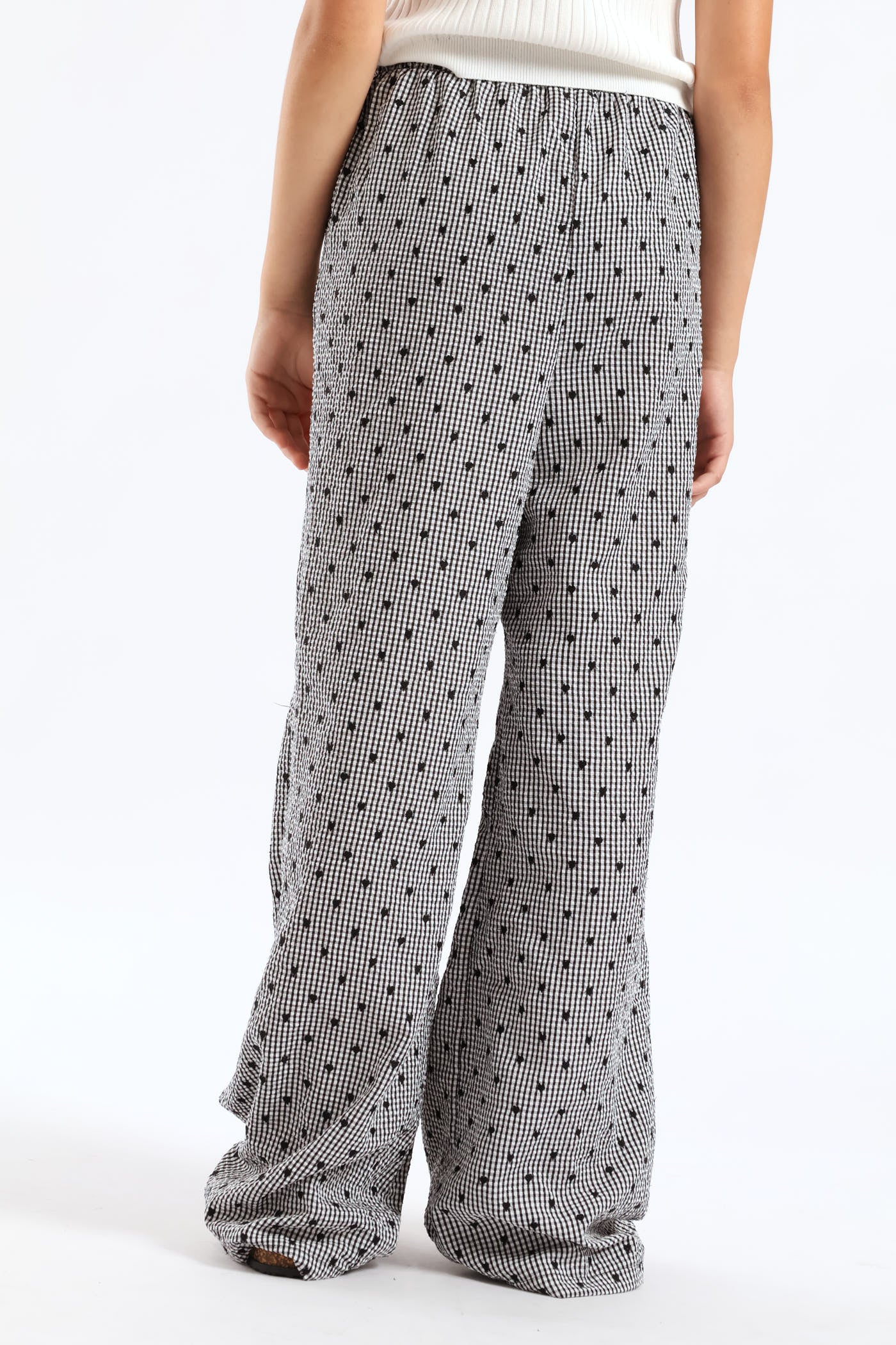 Girls Embroidered Heart Check Pull On Pants - Black/White - Image 5