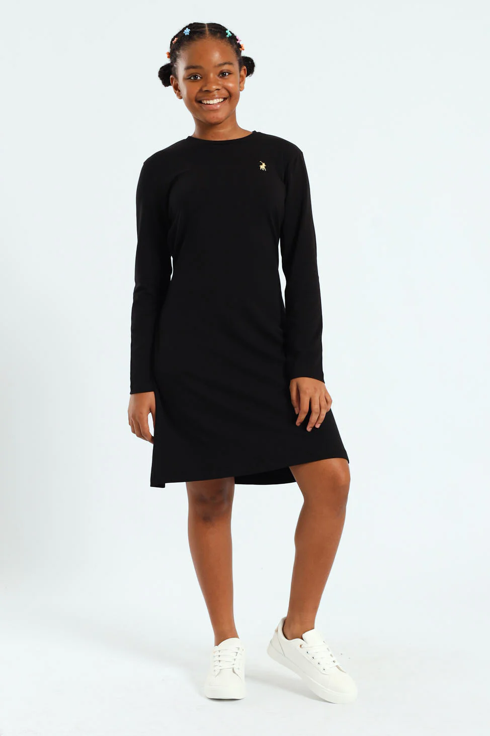 Girls Emily Belted Long Sleeve Dress - Black - Image 3