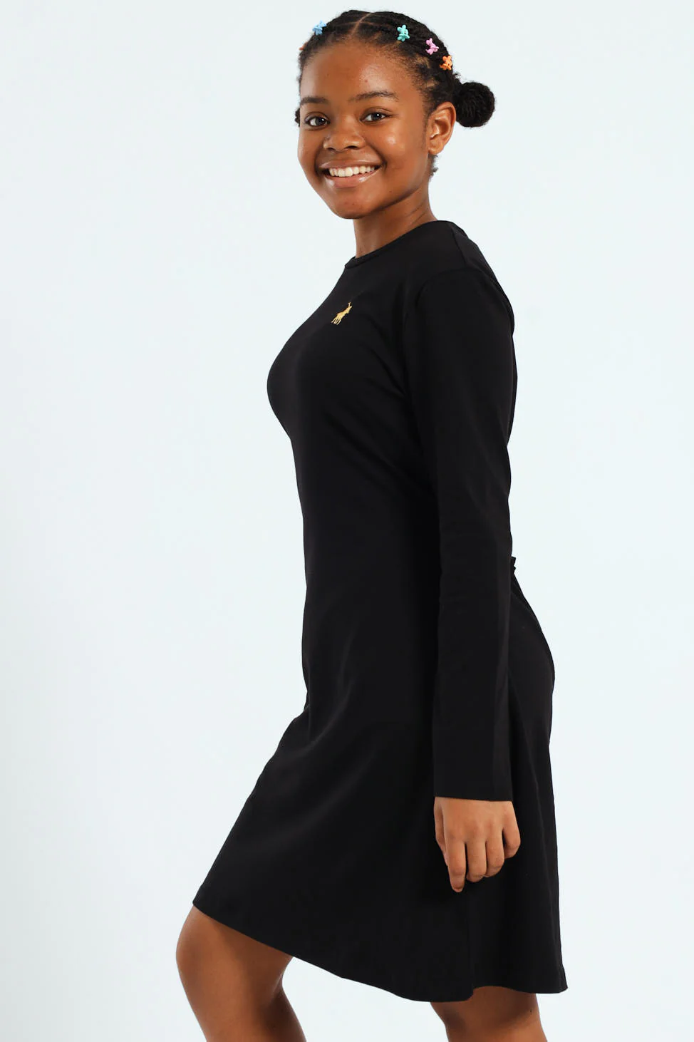 Girls Emily Belted Long Sleeve Dress - Black - Image 4