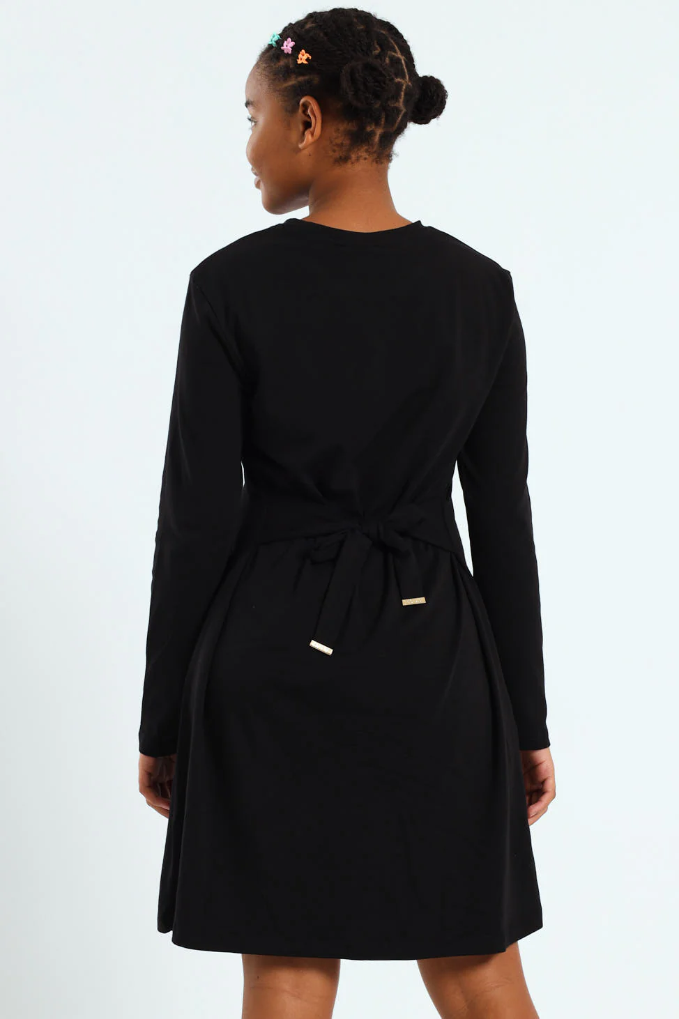 Girls Emily Belted Long Sleeve Dress - Black - Image 5