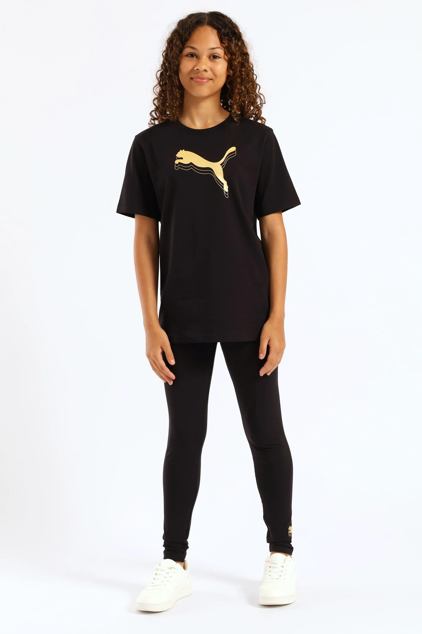 Girls Essential Metallic Cat Tee - Black - Image 2