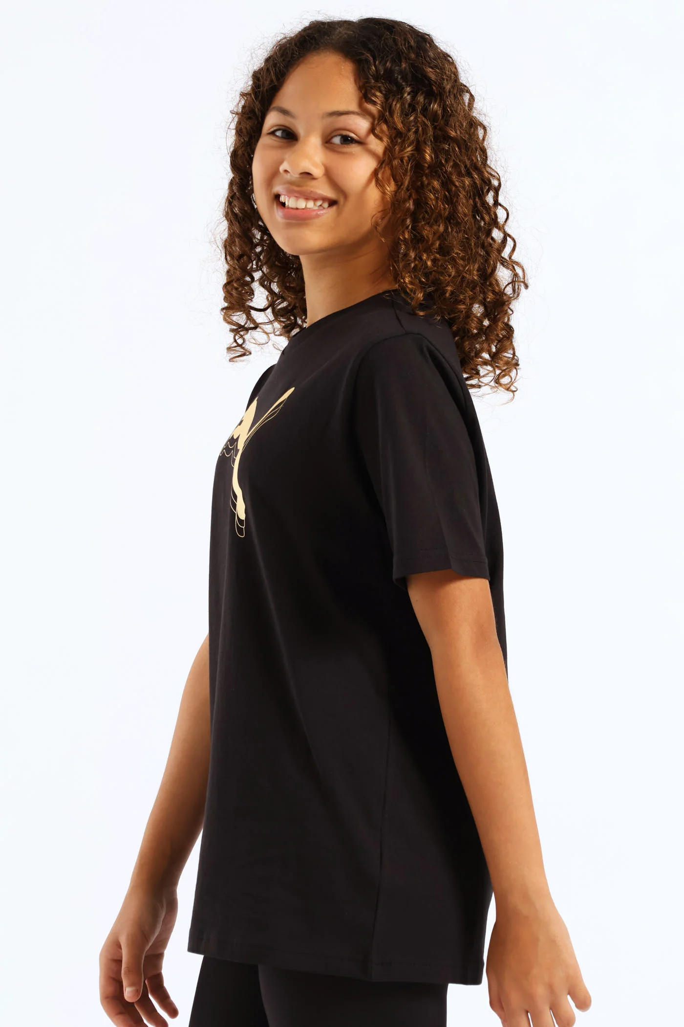 Girls Essential Metallic Cat Tee - Black - Image 4