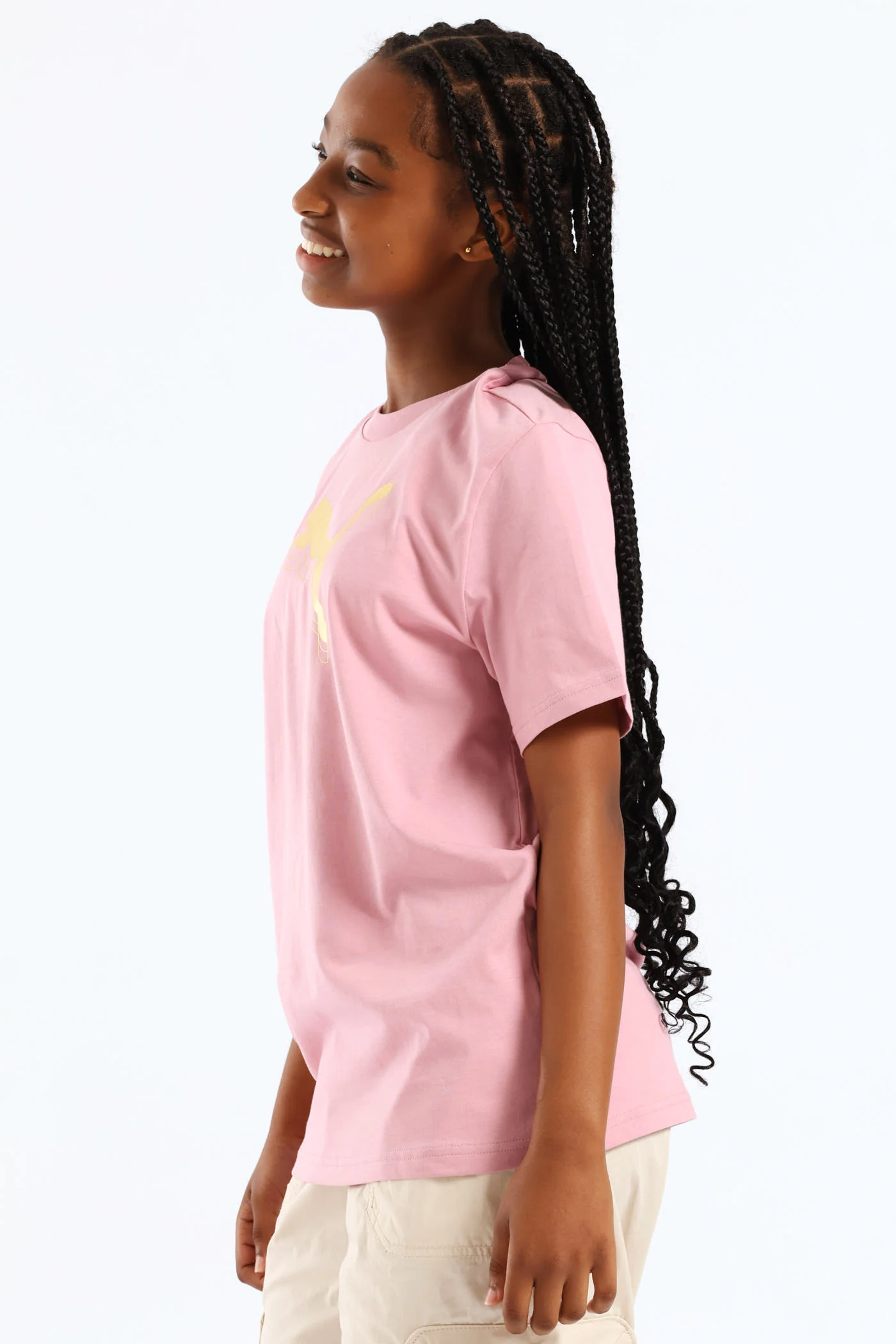 Girls Essential Metallic Cat Tee - Pink - Image 3