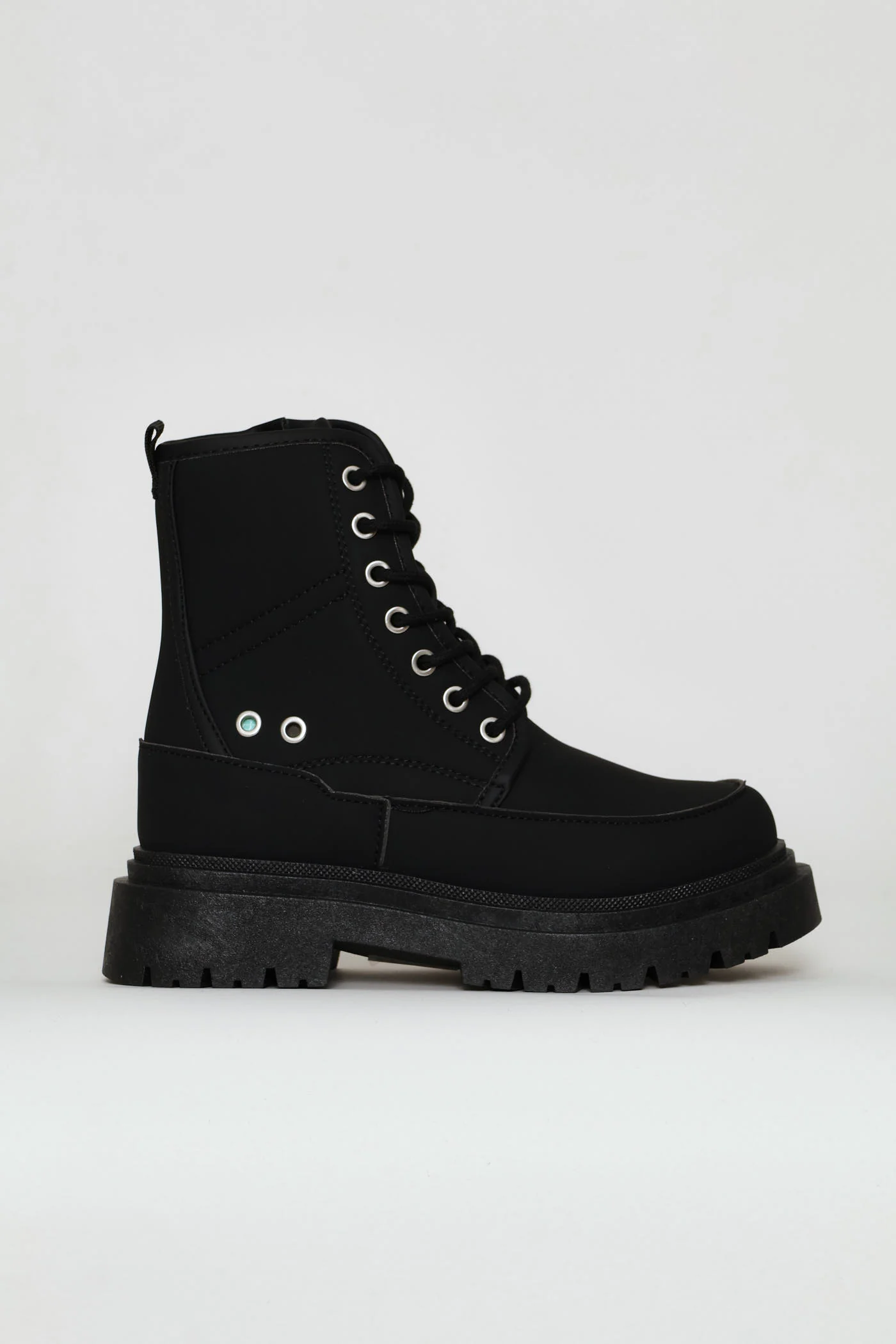 Girls Eyelet Military Boot - Black - Image 3