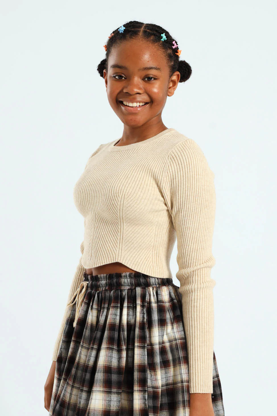 Girls Fine Rib Knitwear - Beige - Image 3