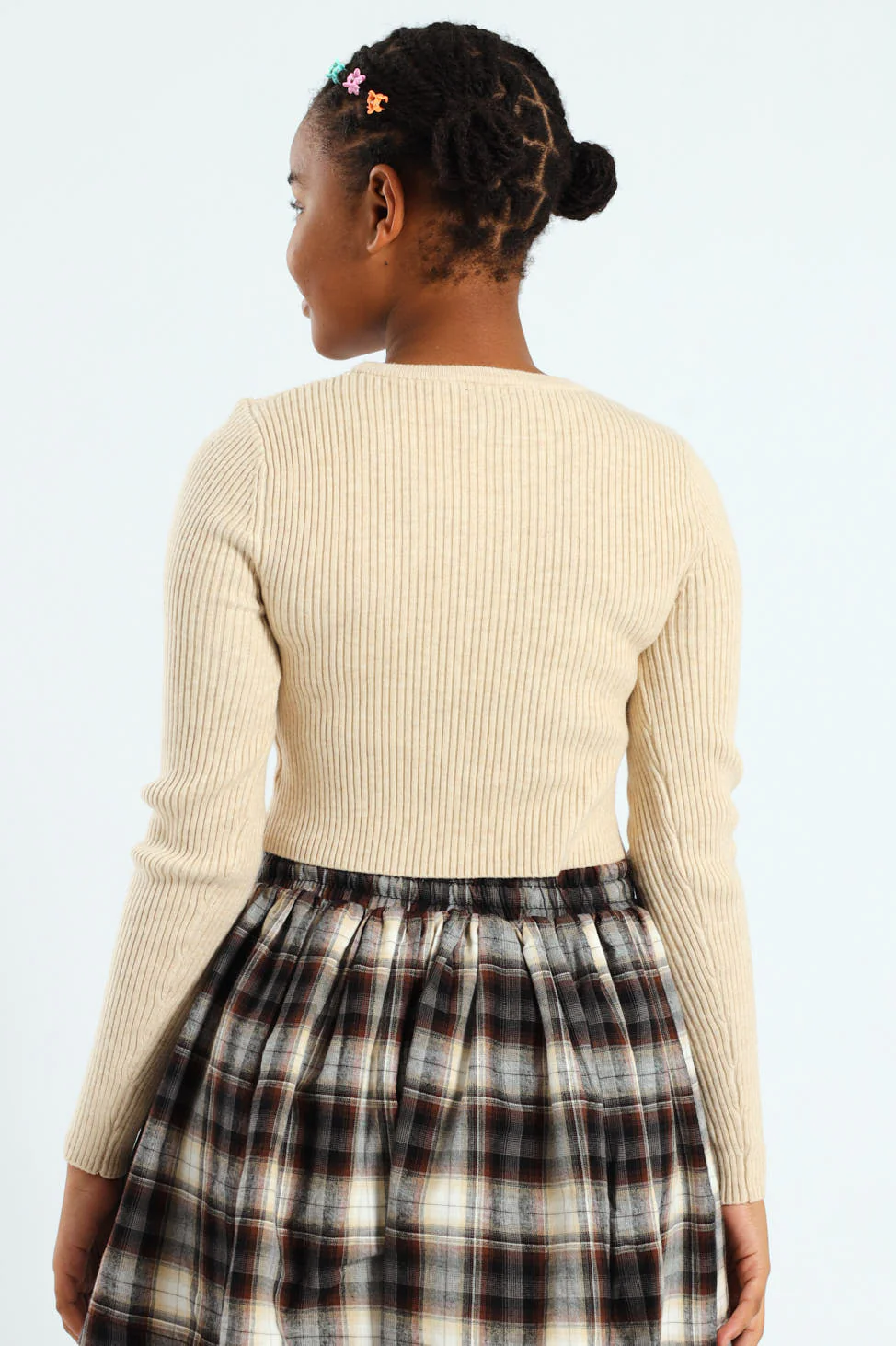 Girls Fine Rib Knitwear - Beige - Image 4