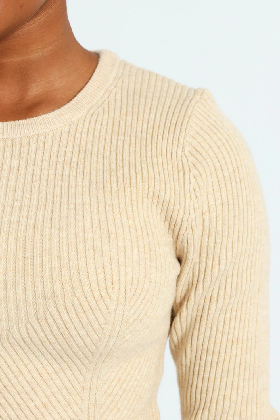 Girls Fine Rib Knitwear - Beige - Image 5