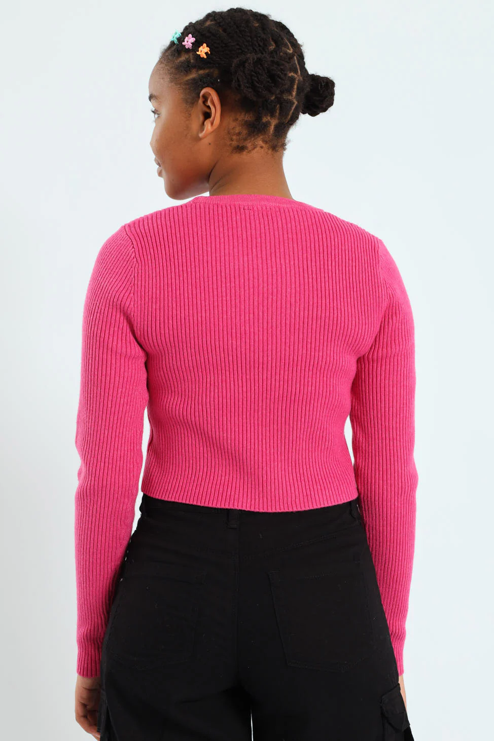 Girls Fine Rib Knitwear - Cerise - Image 4