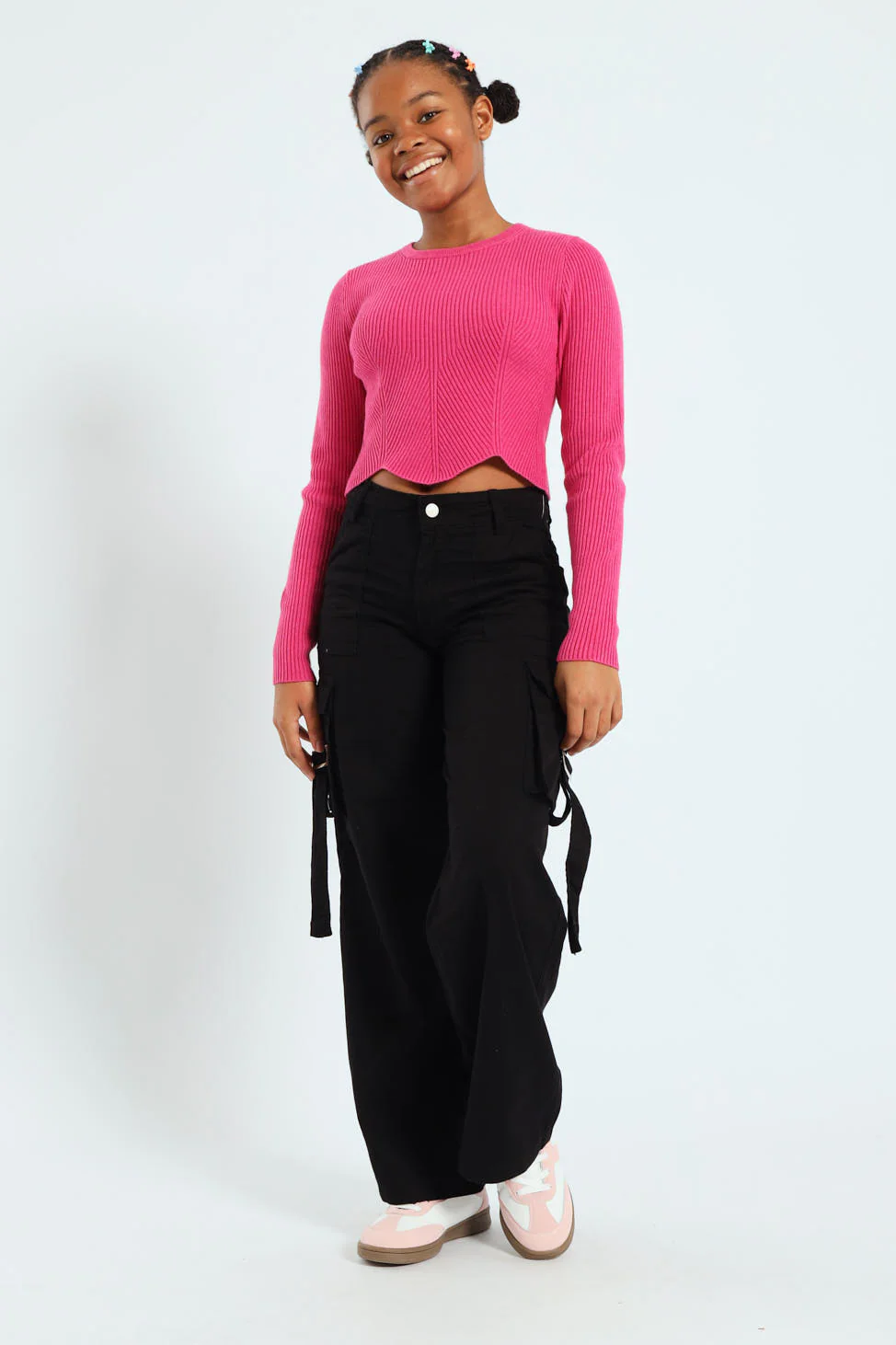 Girls Fine Rib Knitwear - Cerise - Image 5