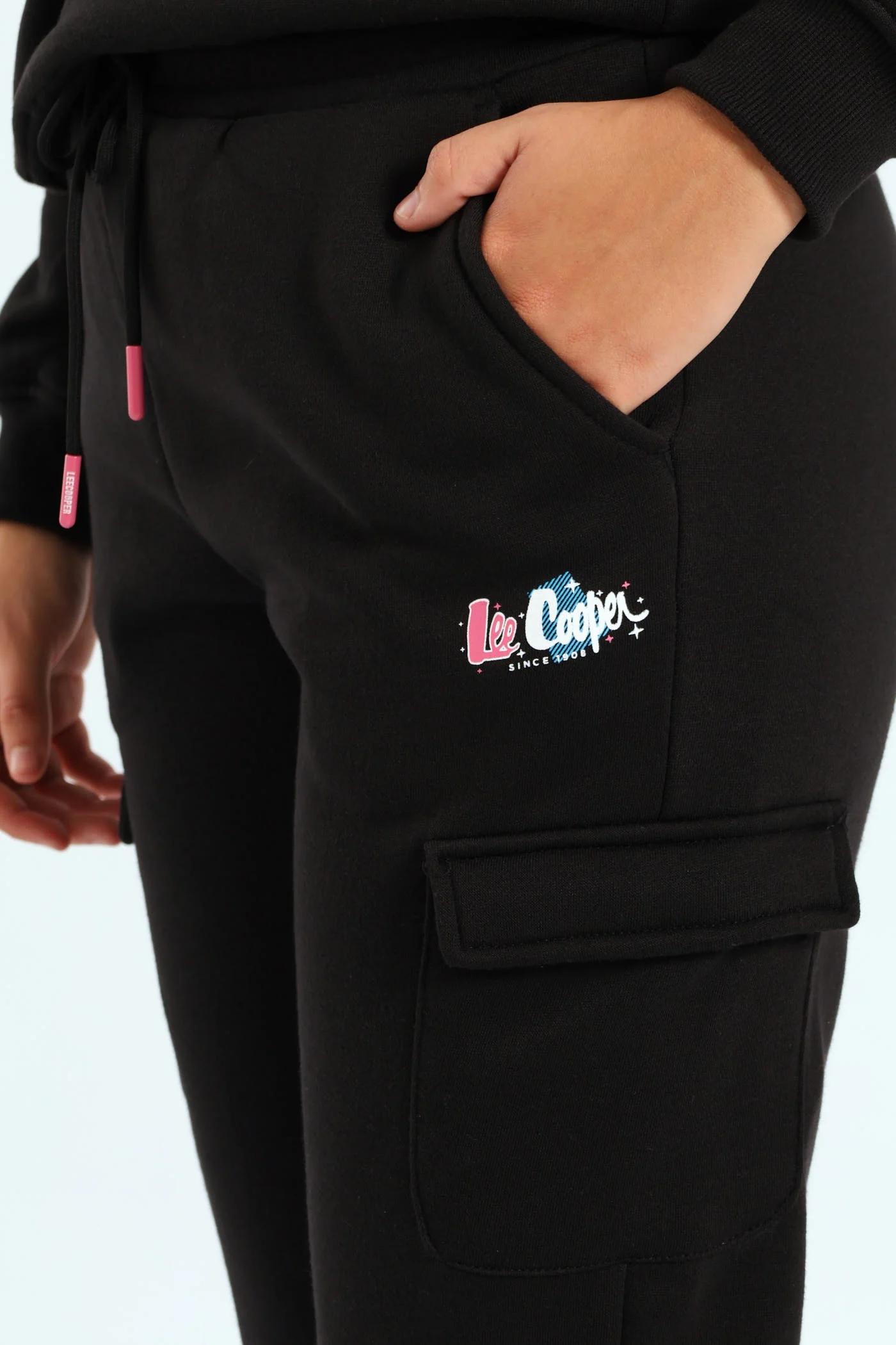 Girls Fleece Cargo Joggers - Black - Image 2