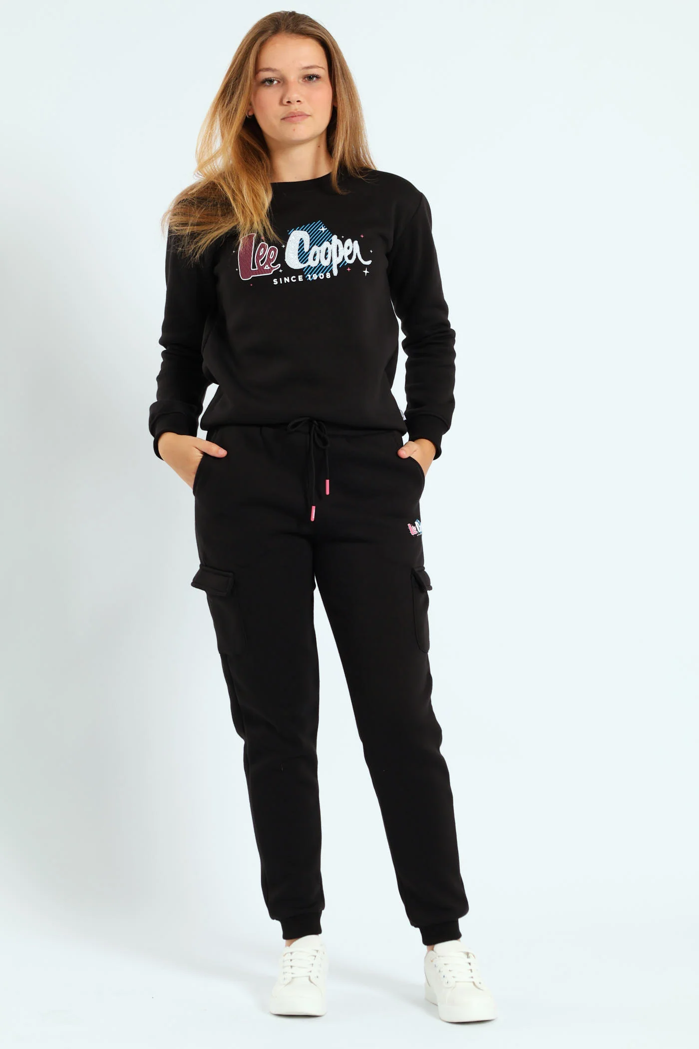 Girls Fleece Cargo Joggers - Black - Image 3