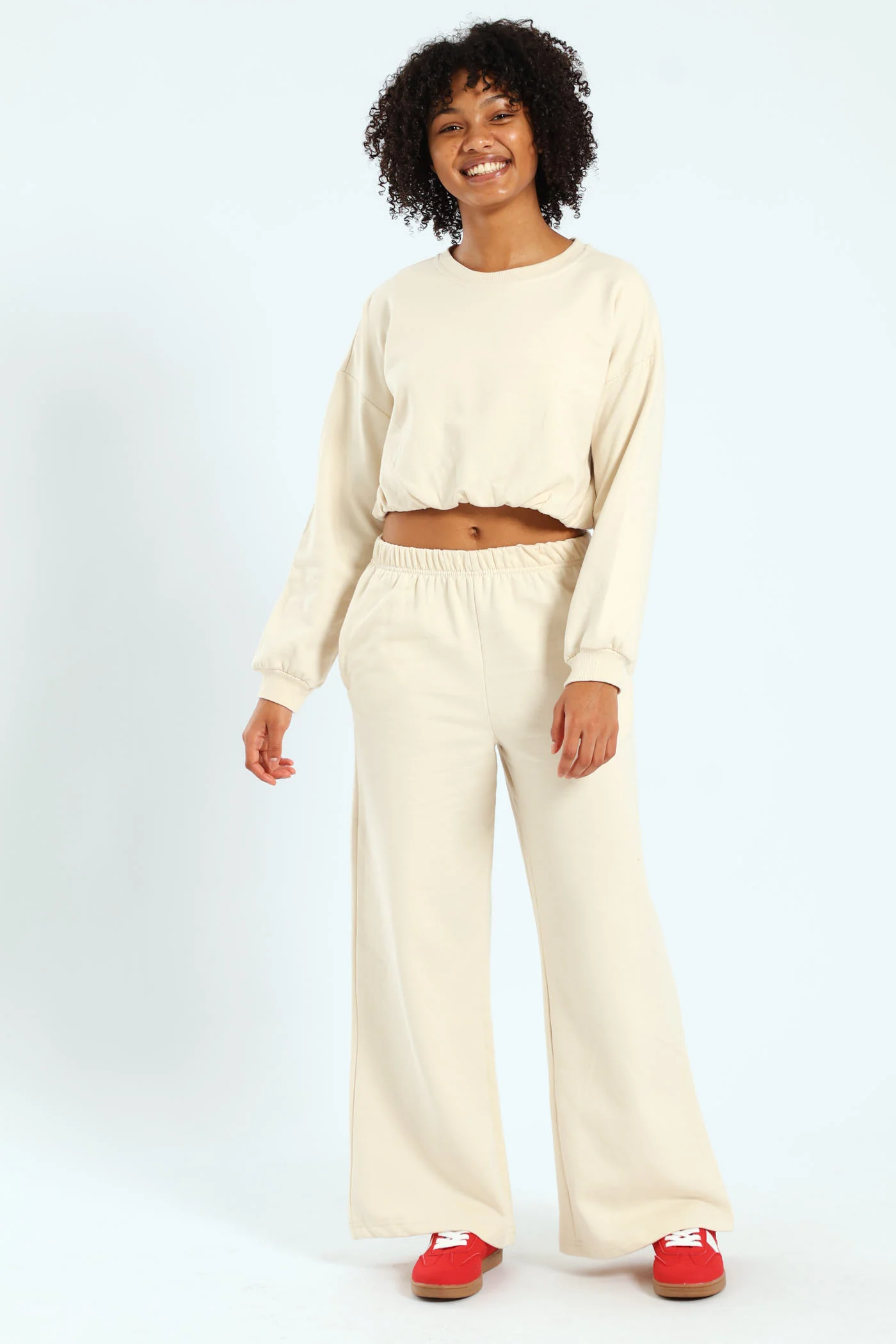 Girls Fleece Wide Leg Pants - Cream - Image 2