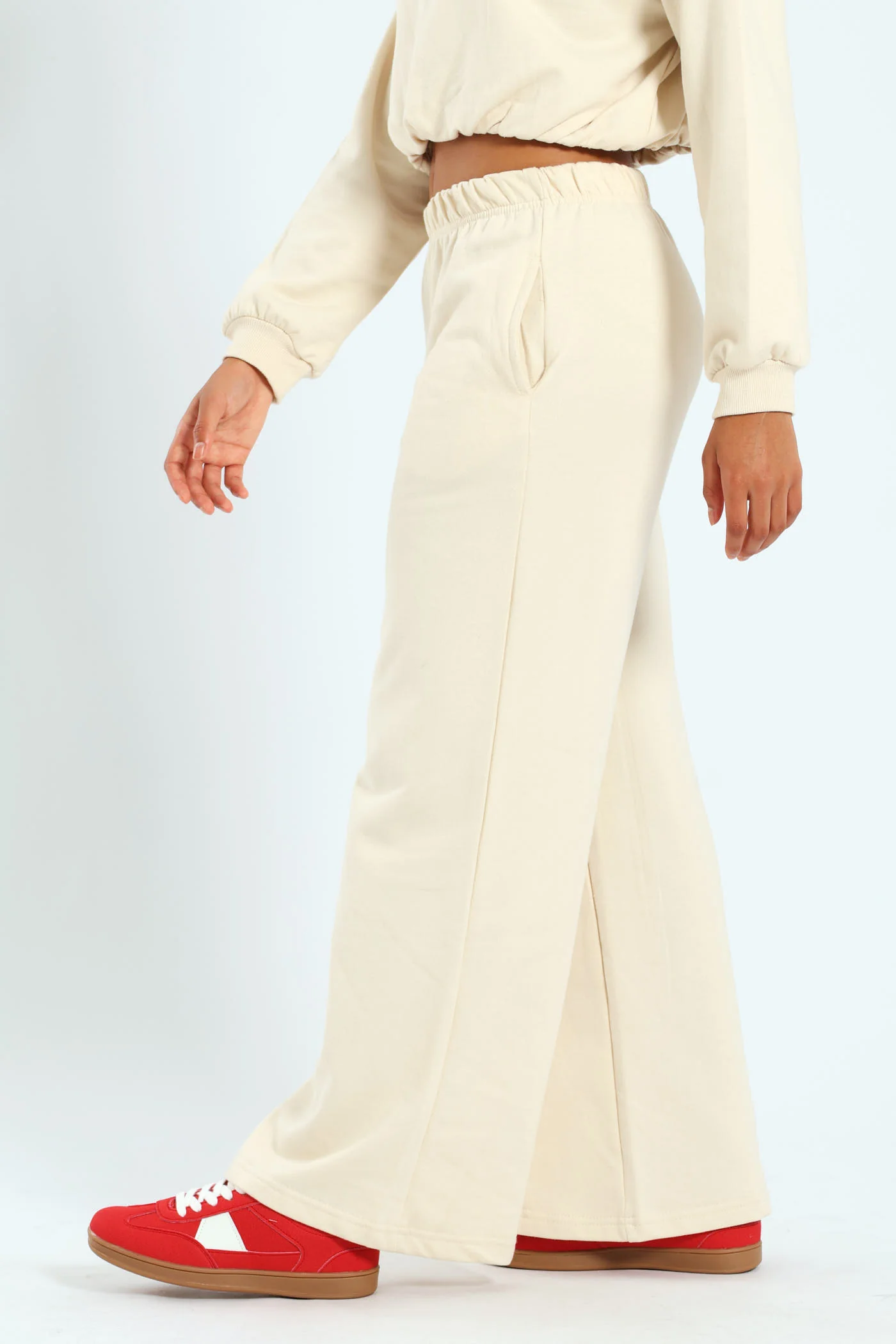 Girls Fleece Wide Leg Pants - Cream - Image 4