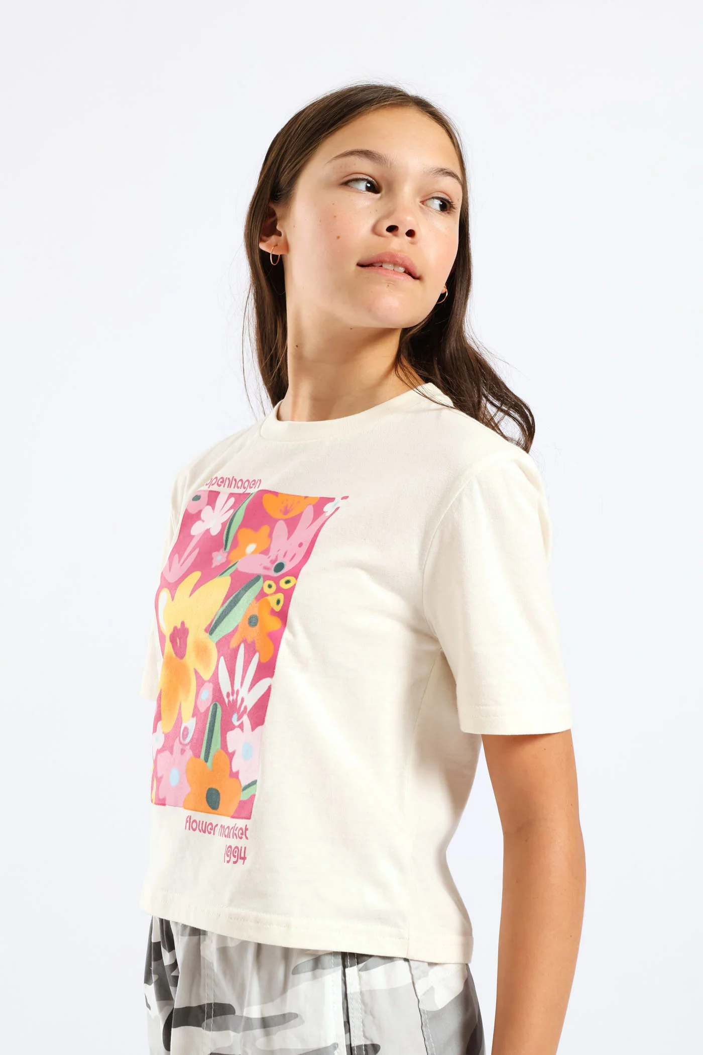 Girls Floral Copenhagen Regular Tee - Cream - Image 3