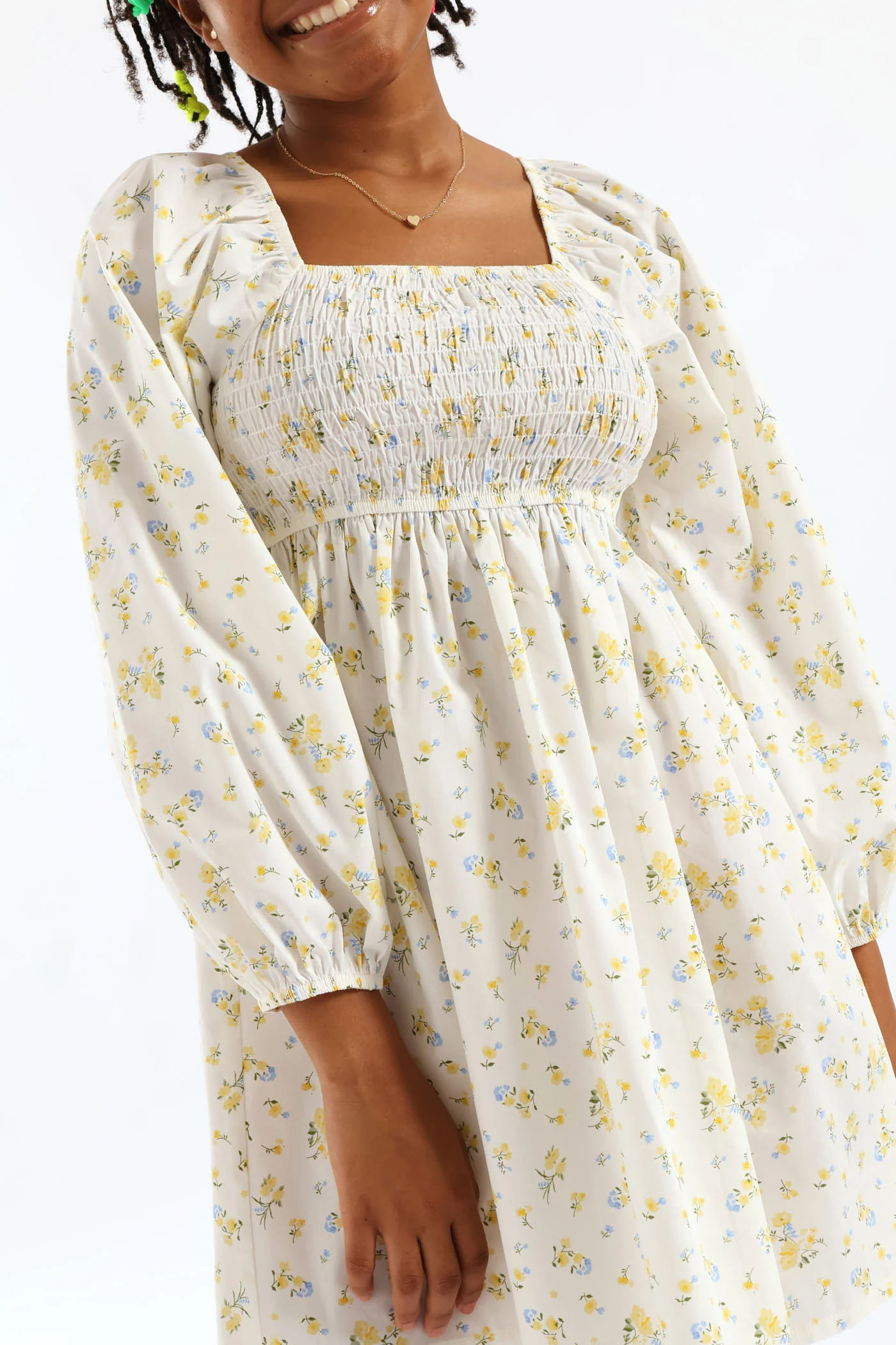 Girls Floral Ruched Bodice Babydoll Dress - Image 2