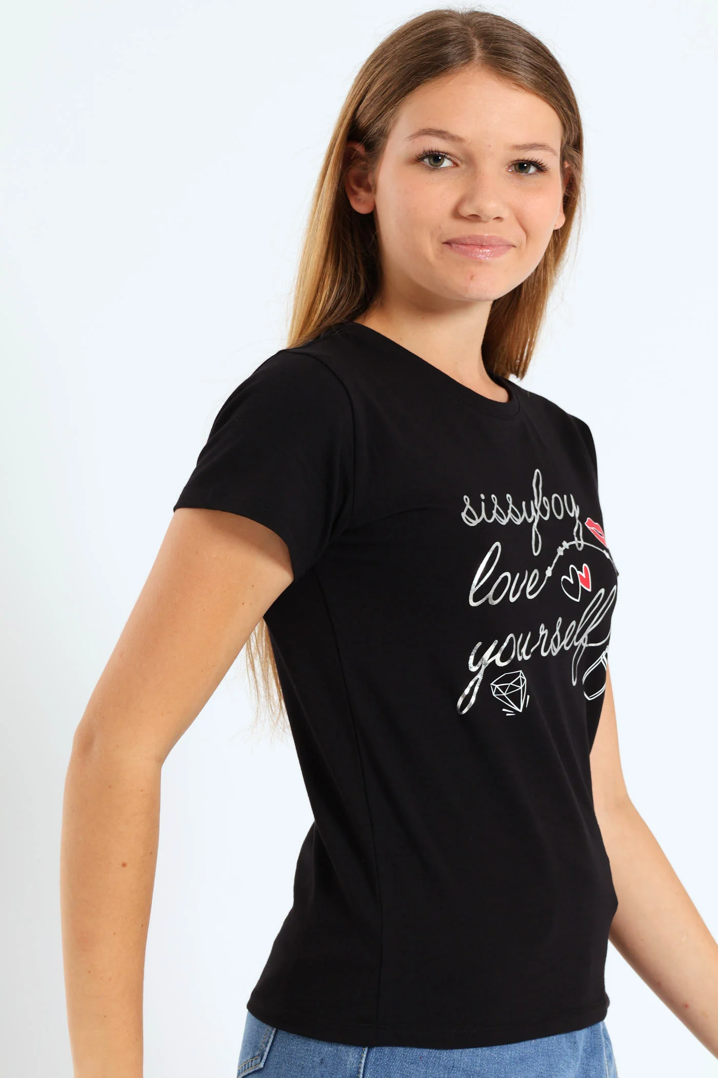 Girls Foil & Lipstick Tee - Black - Image 3