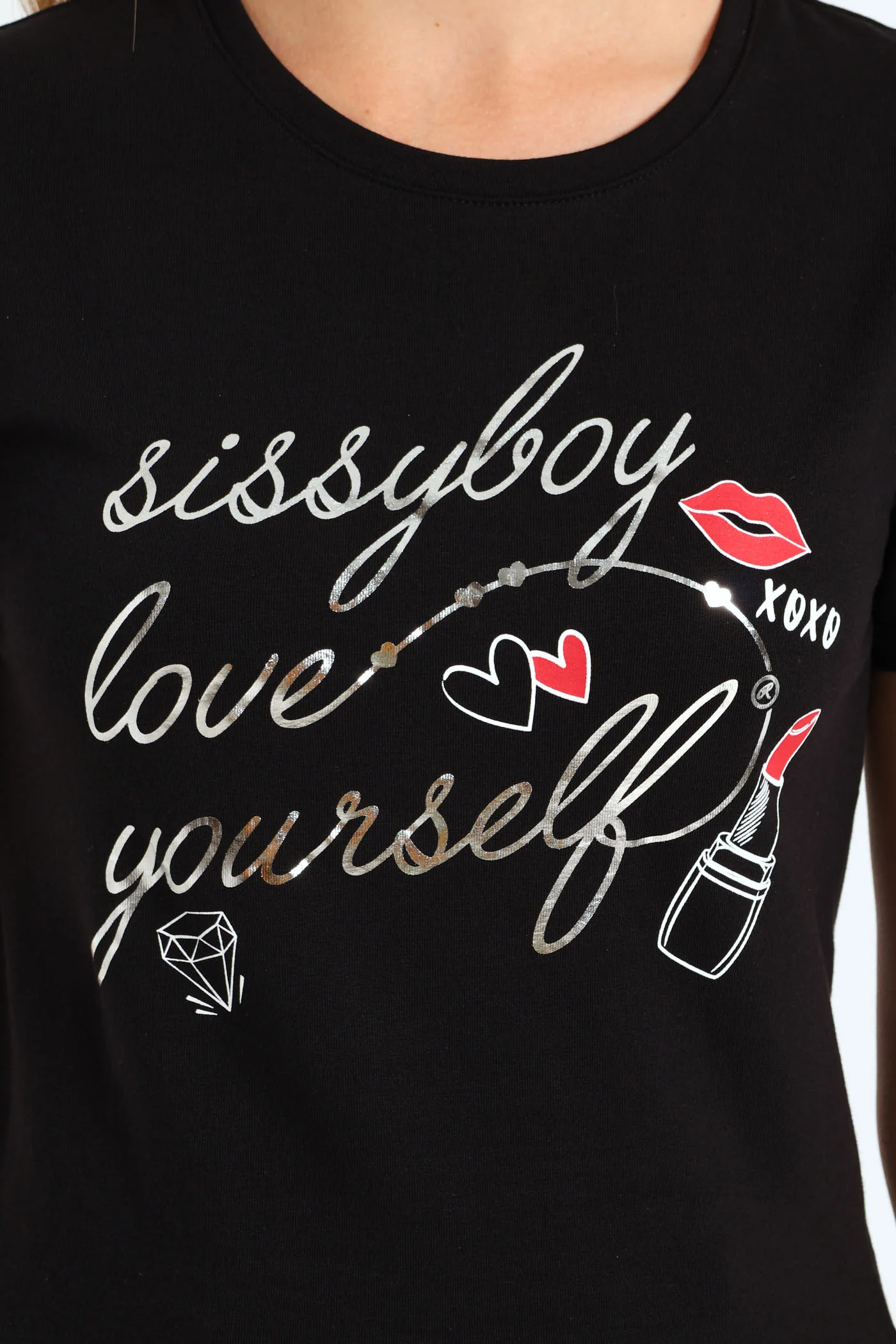 Girls Foil & Lipstick Tee - Black - Image 4