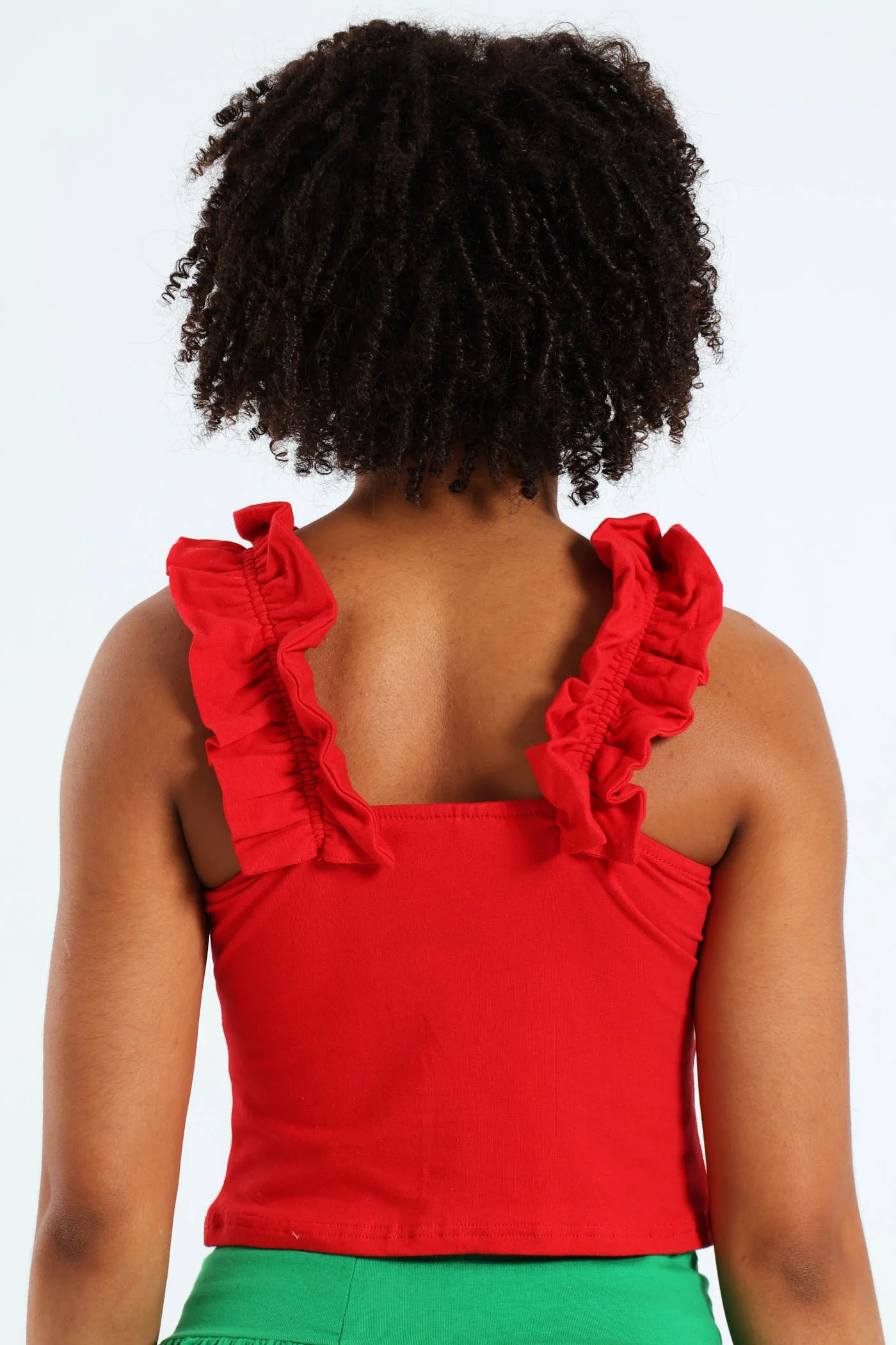 Girls Frilled Lycra Top - Red - Image 2