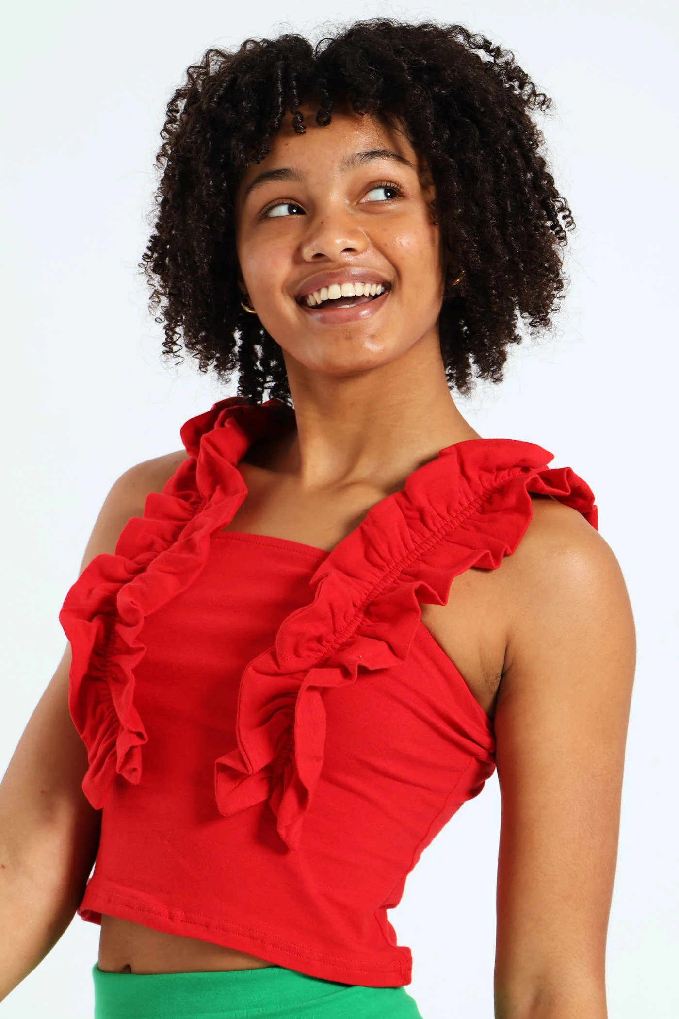 Girls Frilled Lycra Top - Red - Image 5
