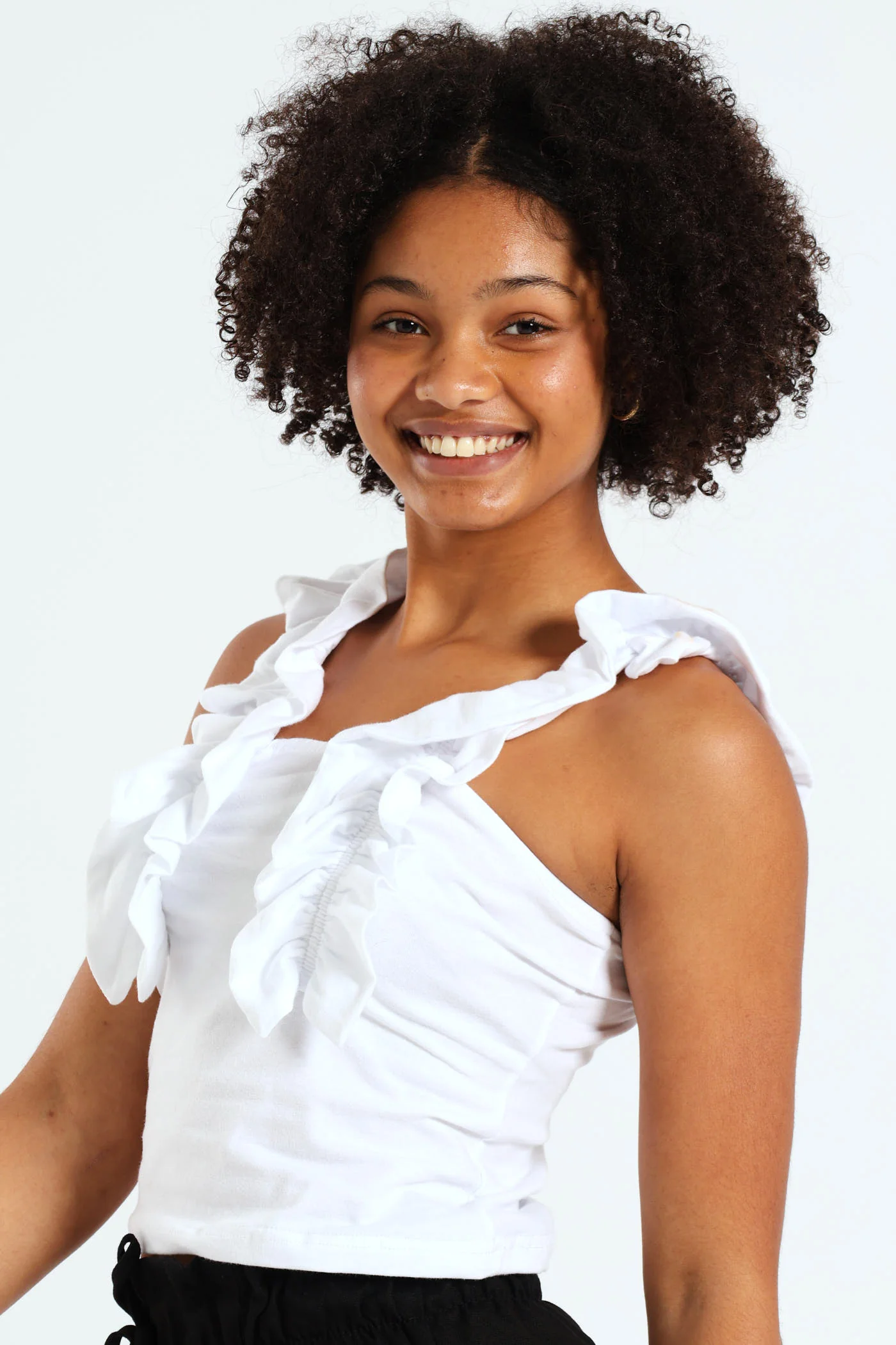 Girls Frilled Lycra Top - White - Image 3