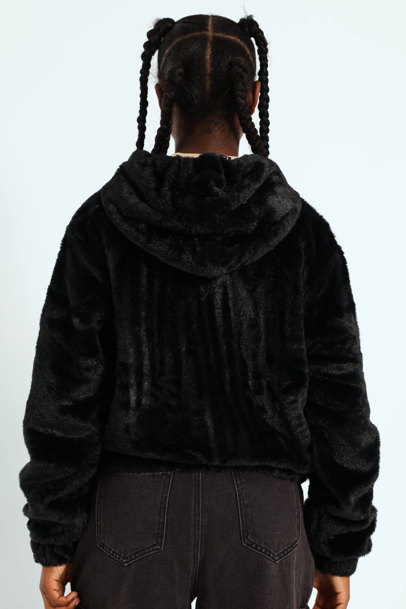 Girls Fur Hoody Jacket - Black - Image 2