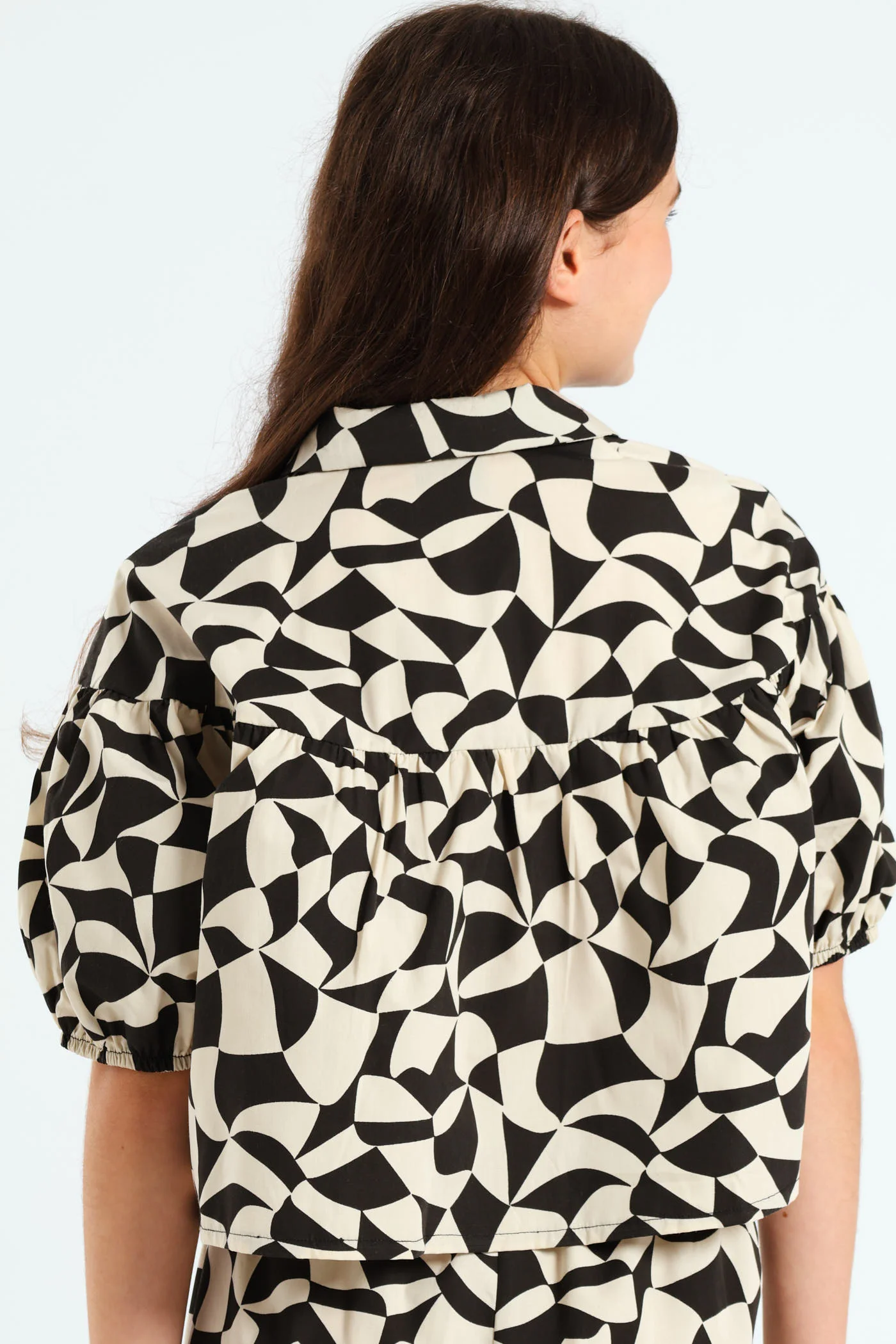 Girls Geo Print Shirt - Black/Cream - Image 4