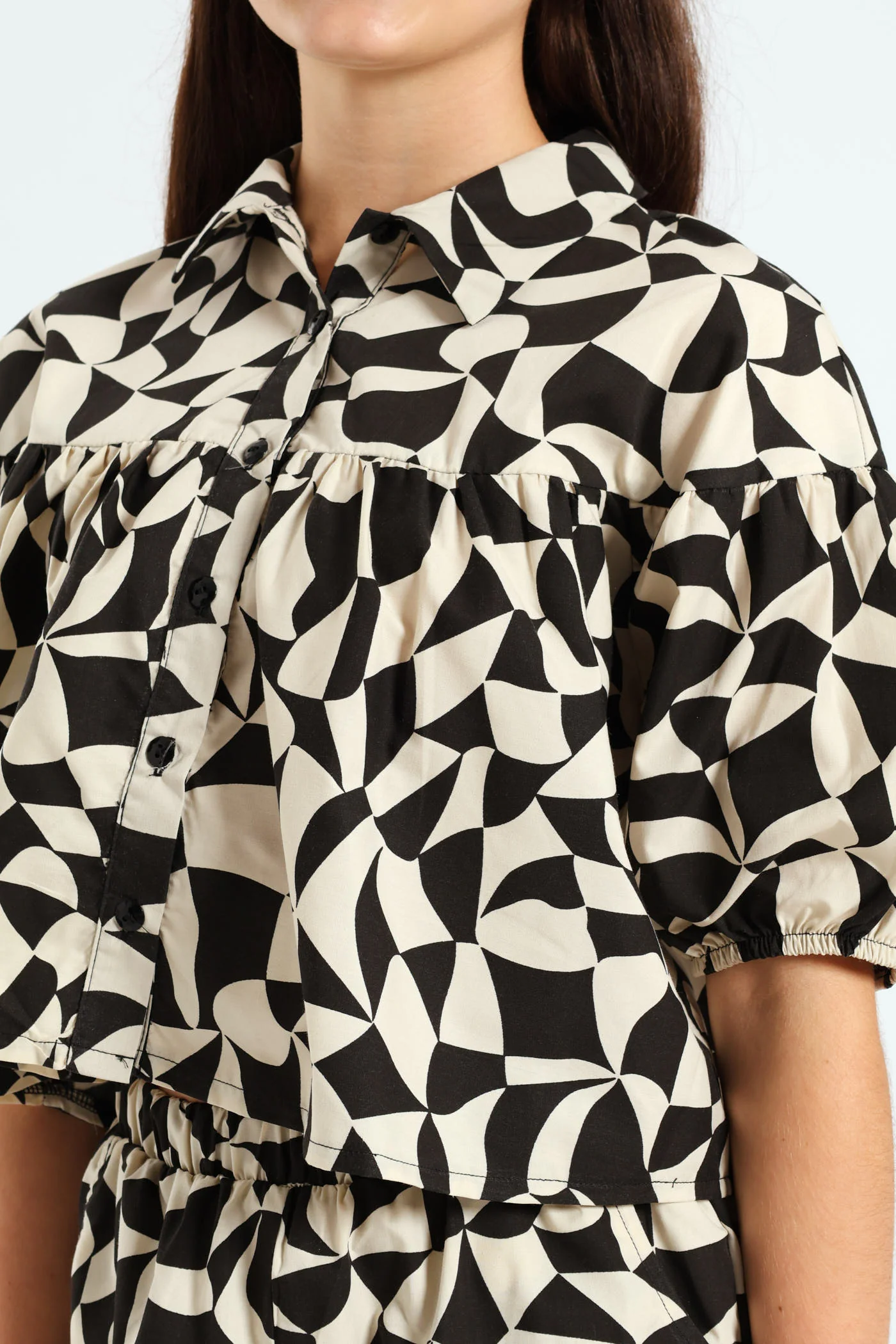 Girls Geo Print Shirt - Black/Cream - Image 5