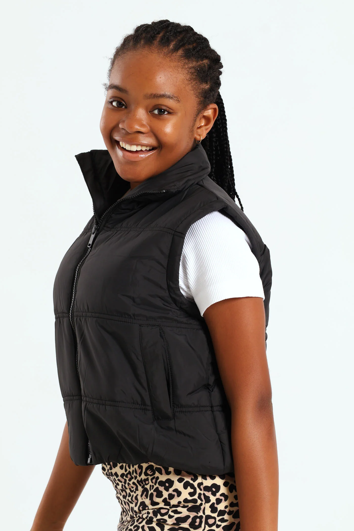 Girls Gillet Puffer Jacket - Black - Image 3