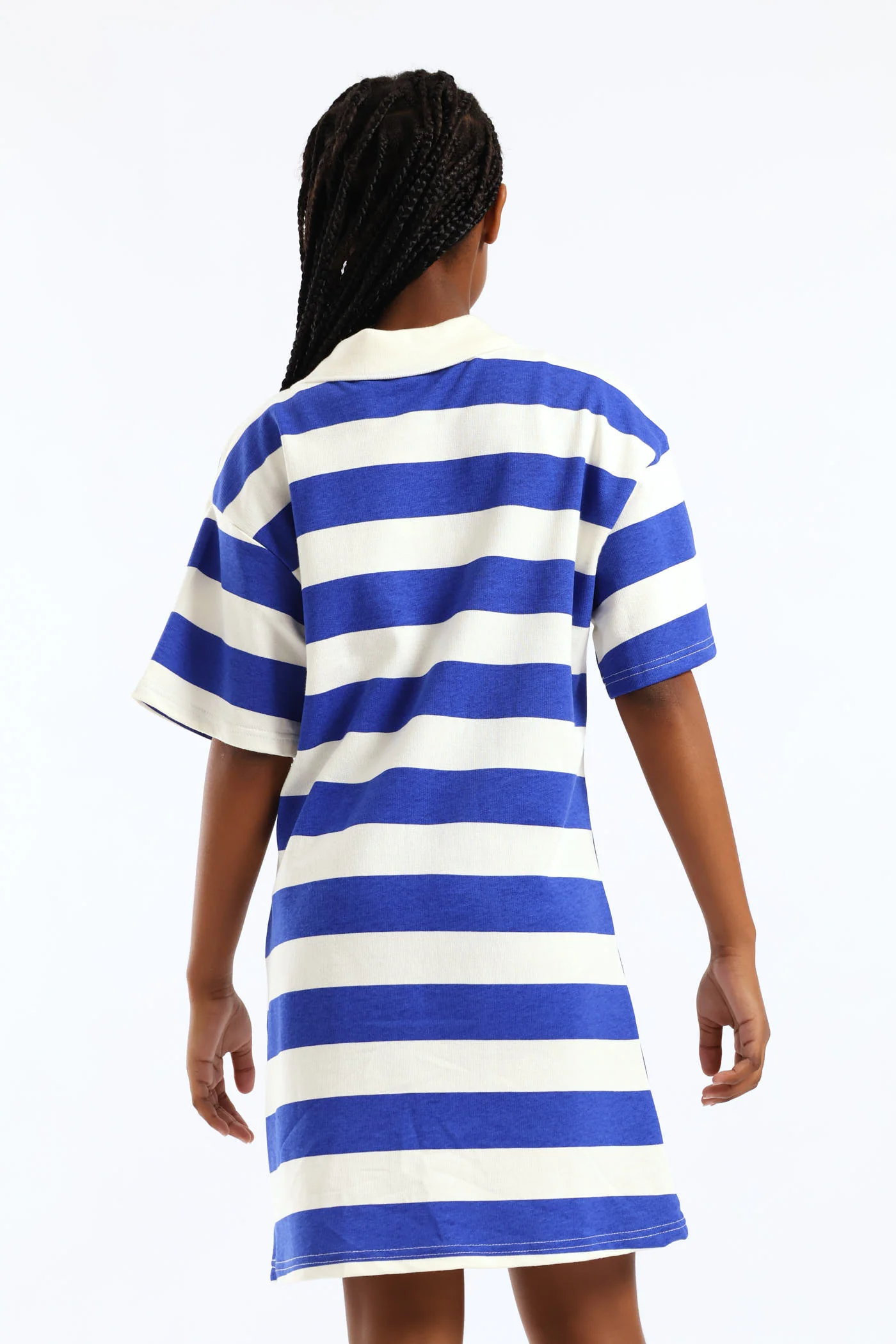 Girls Girls Stripe Golfer Tee Dress - Cream/Blue - Image 4