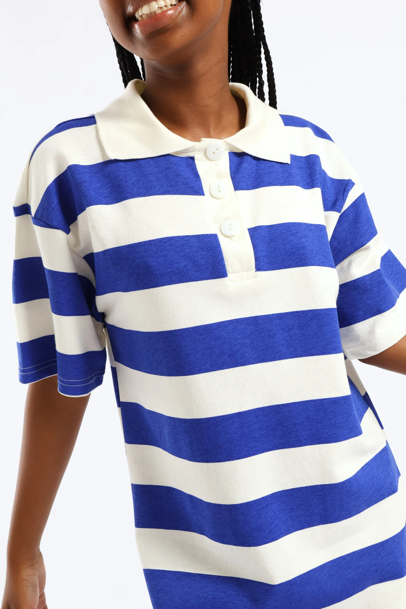 Girls Girls Stripe Golfer Tee Dress - Cream/Blue - Image 5