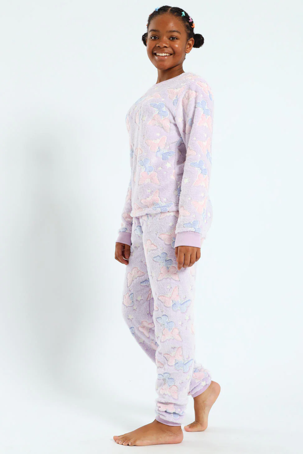 Girls Glow In The Dark Stars Long Sleeve Sleep Set - Purple/Pink - Image 3