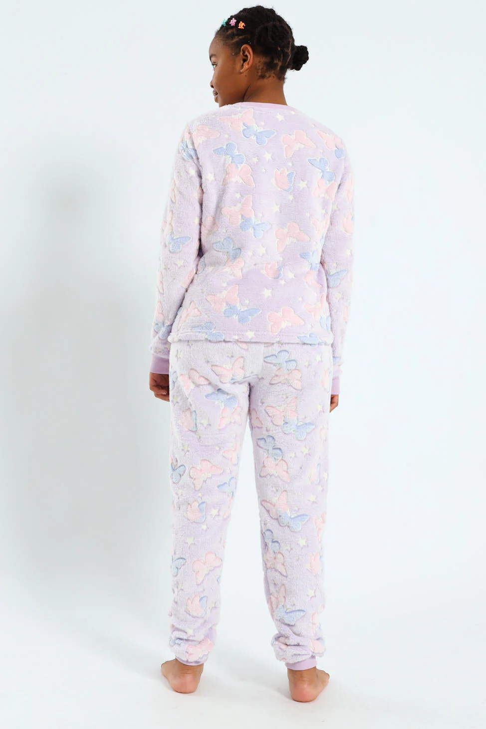 Girls Glow In The Dark Stars Long Sleeve Sleep Set - Purple/Pink - Image 4