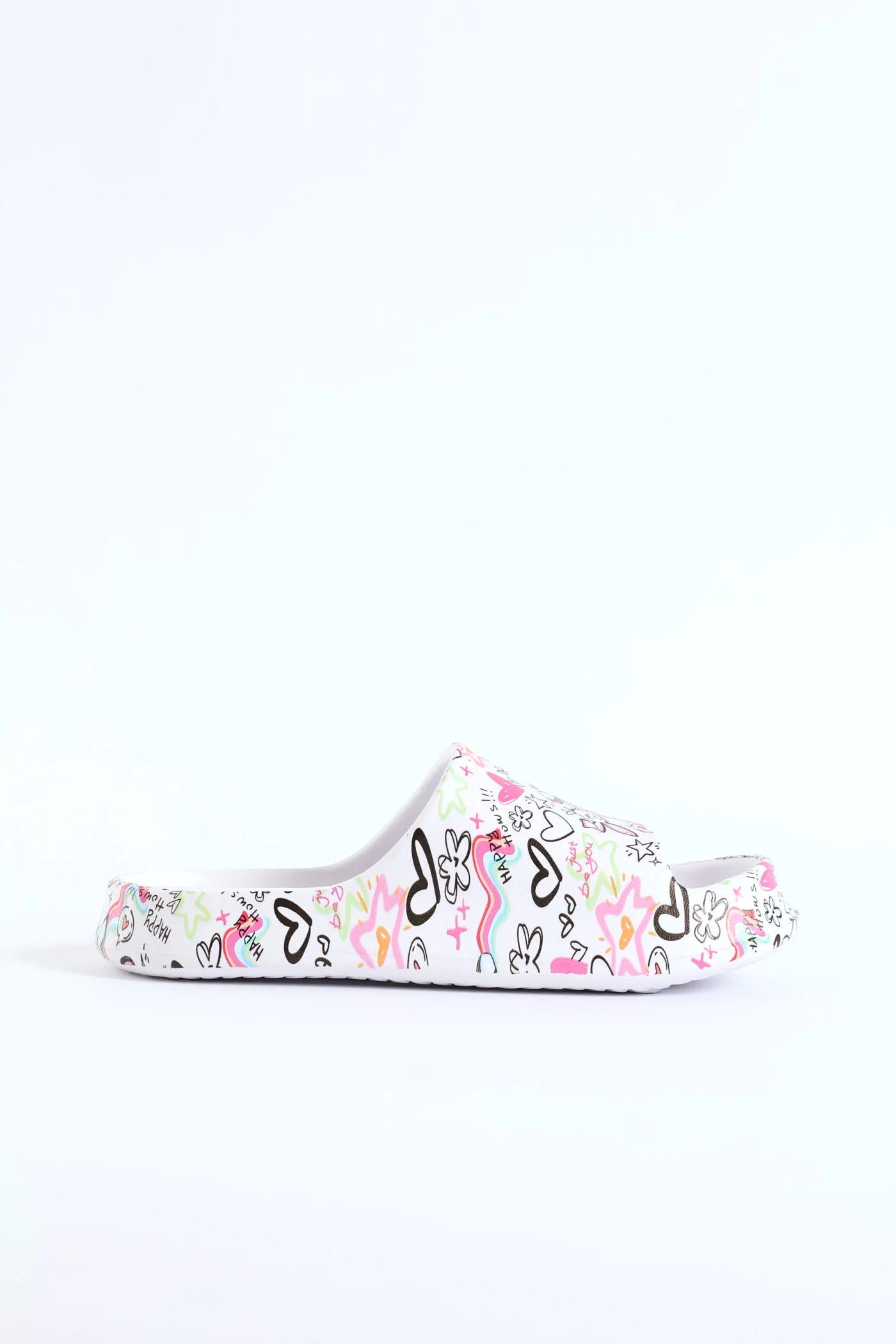 Girls Graffiti Print Slide - White - Image 3