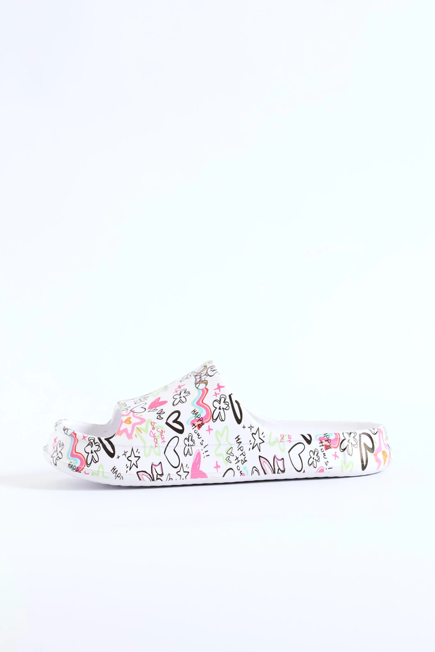 Girls Graffiti Print Slide - White - Image 4