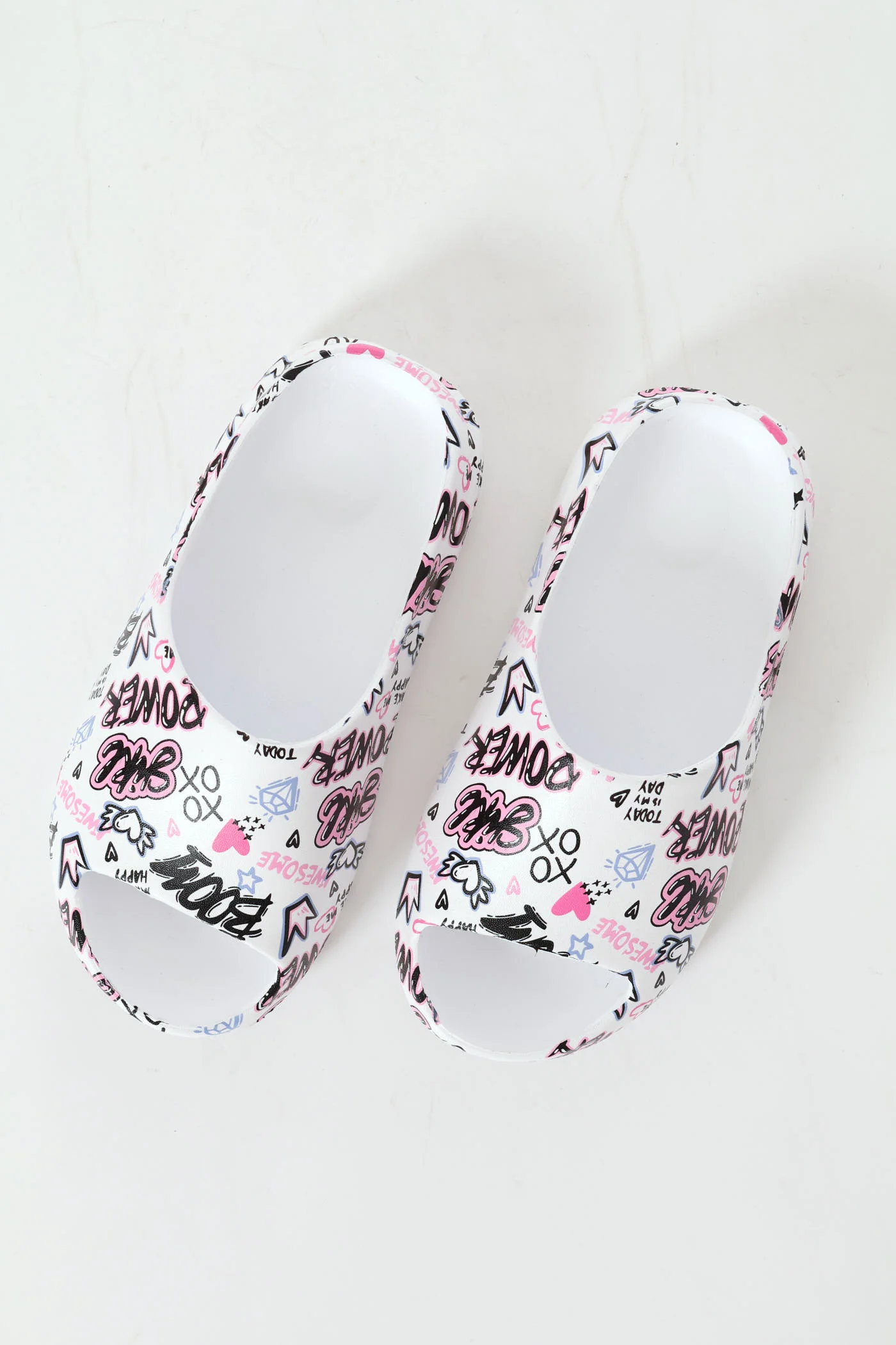 Girls Graffiti Slide - White/Pink - Image 4