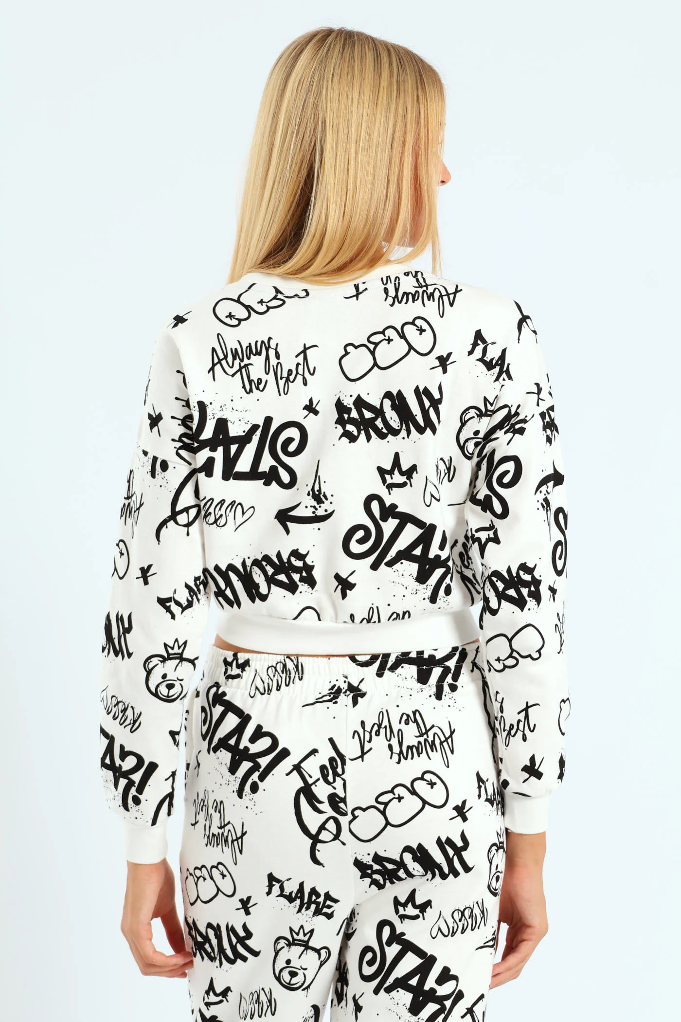 Girls Graffiti Crew Fleece Top - White - Image 4