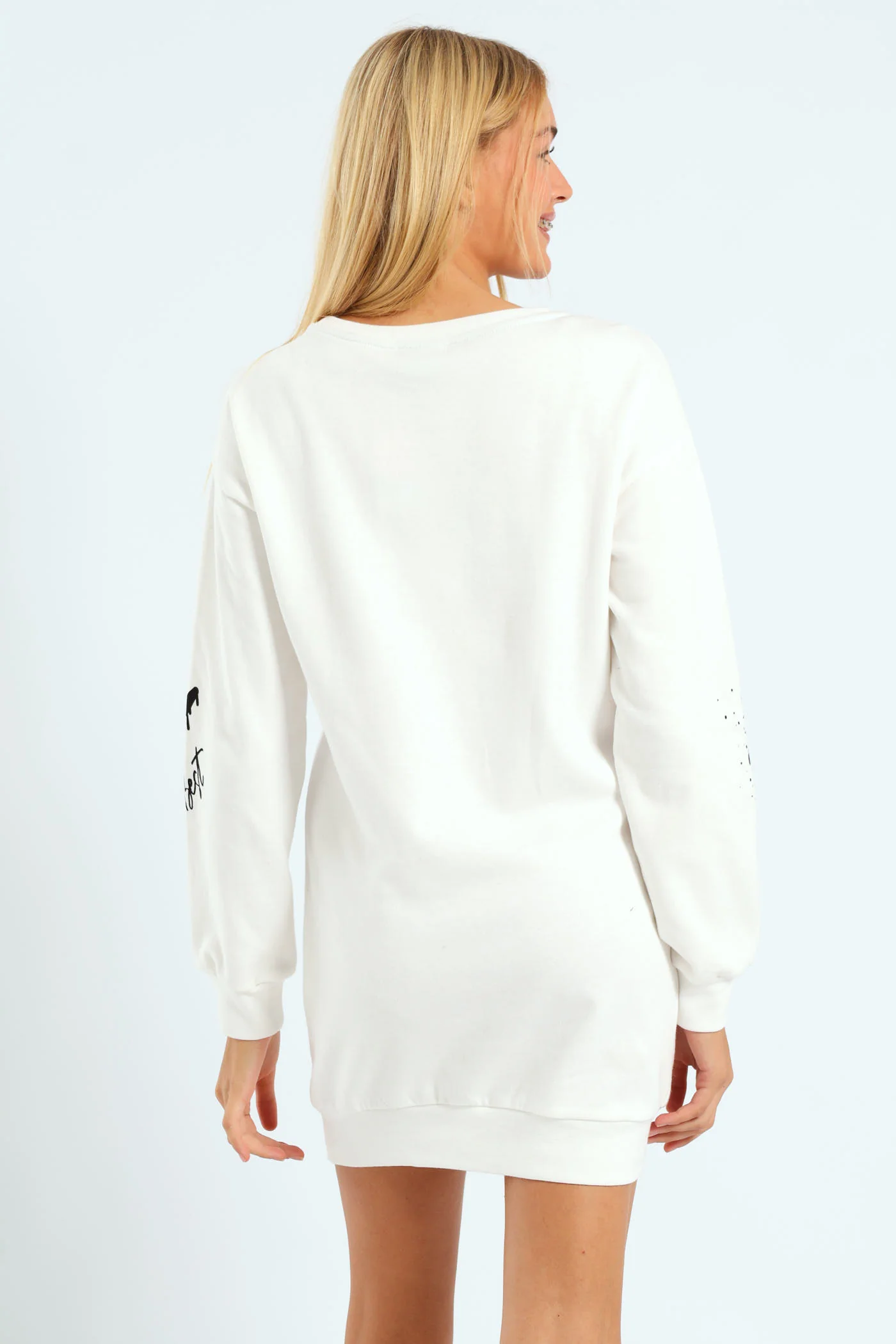 Girls Graffiti Fleece Hoodie Dress - Cream - Image 3
