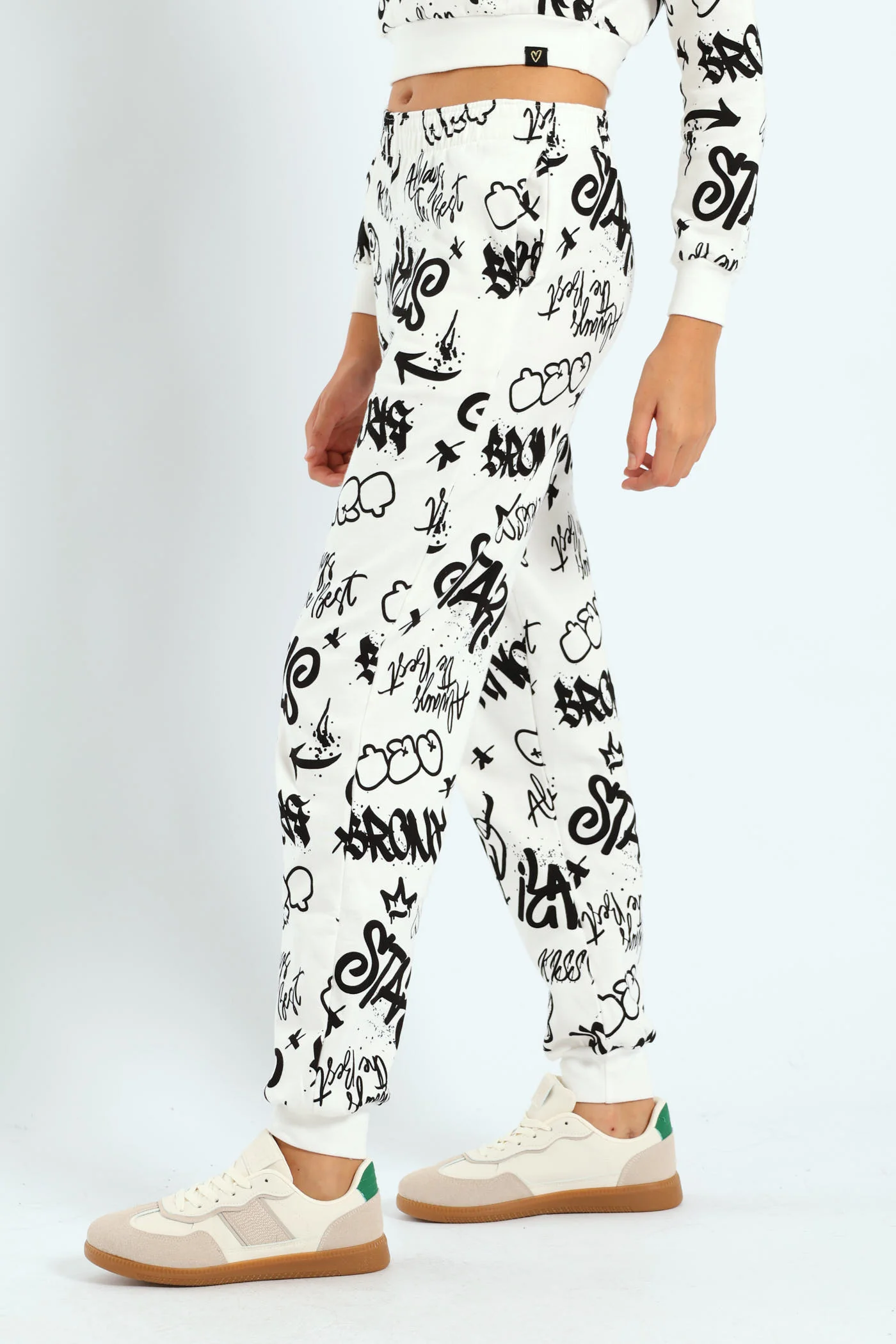 Girls Graffiti Fleece Jogger - White - Image 3
