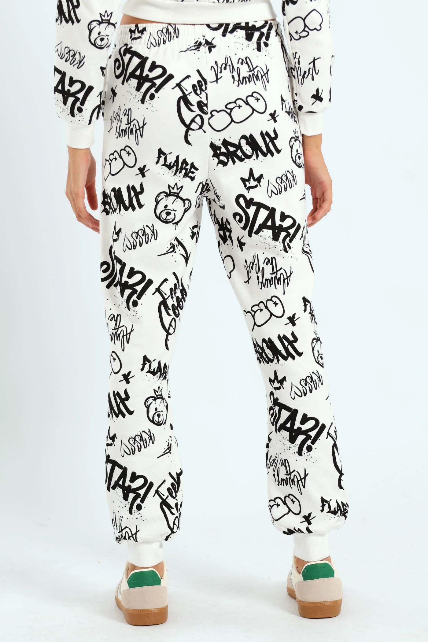 Girls Graffiti Fleece Jogger - White - Image 4