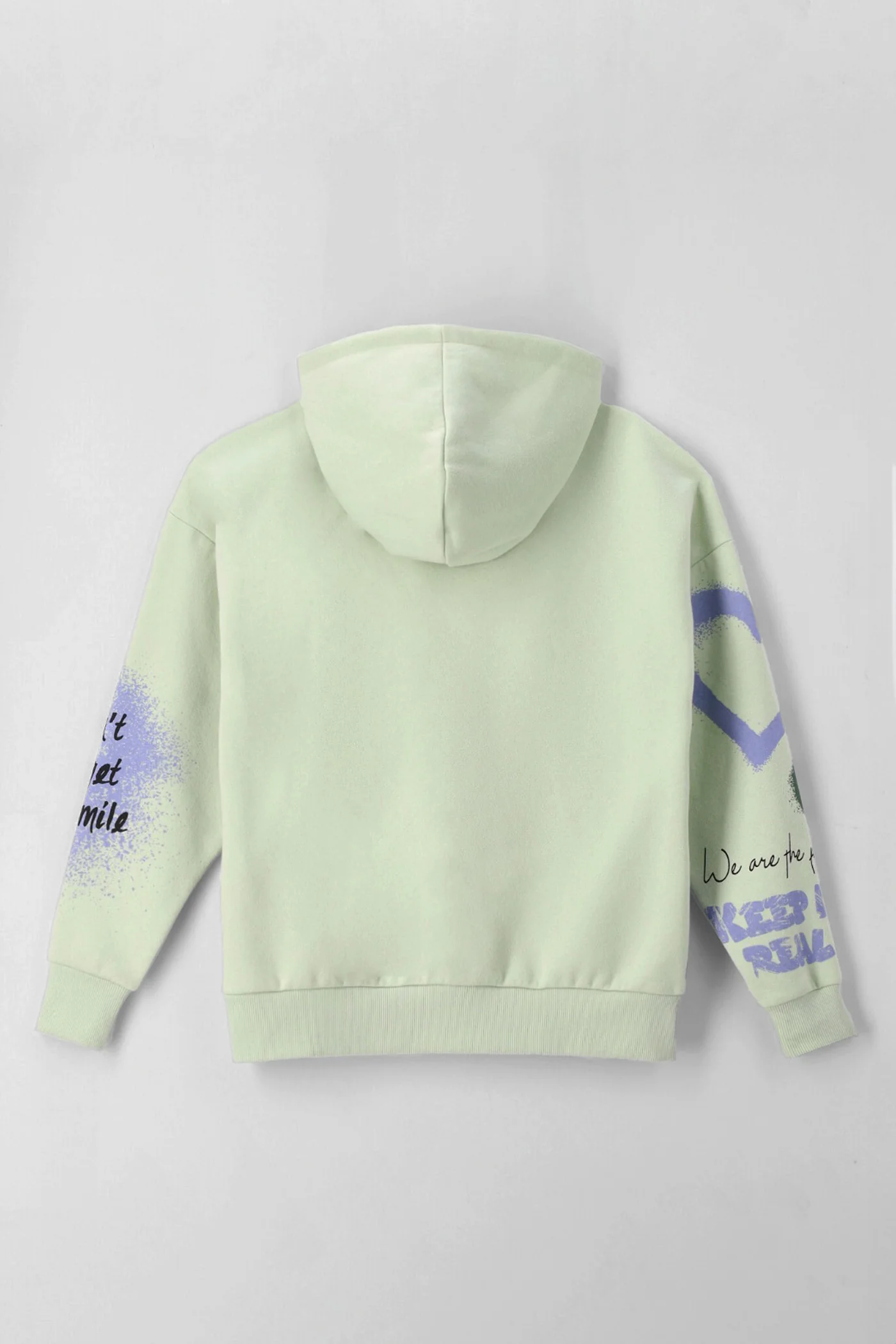 Girls Grafitti Print Looser Fit Hoodie - Pastel Green - Image 2