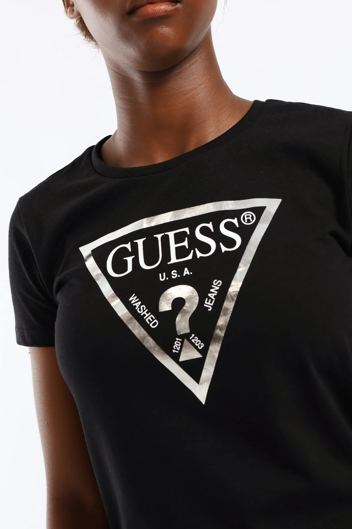 Girls Guess Logo Tee - Black - Image 2