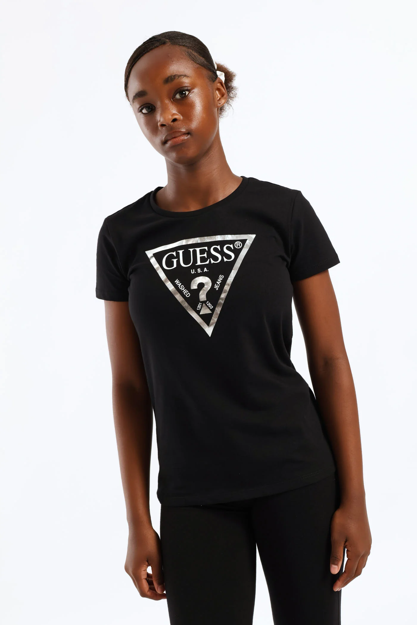 Girls Guess Logo Tee - Black - Image 3