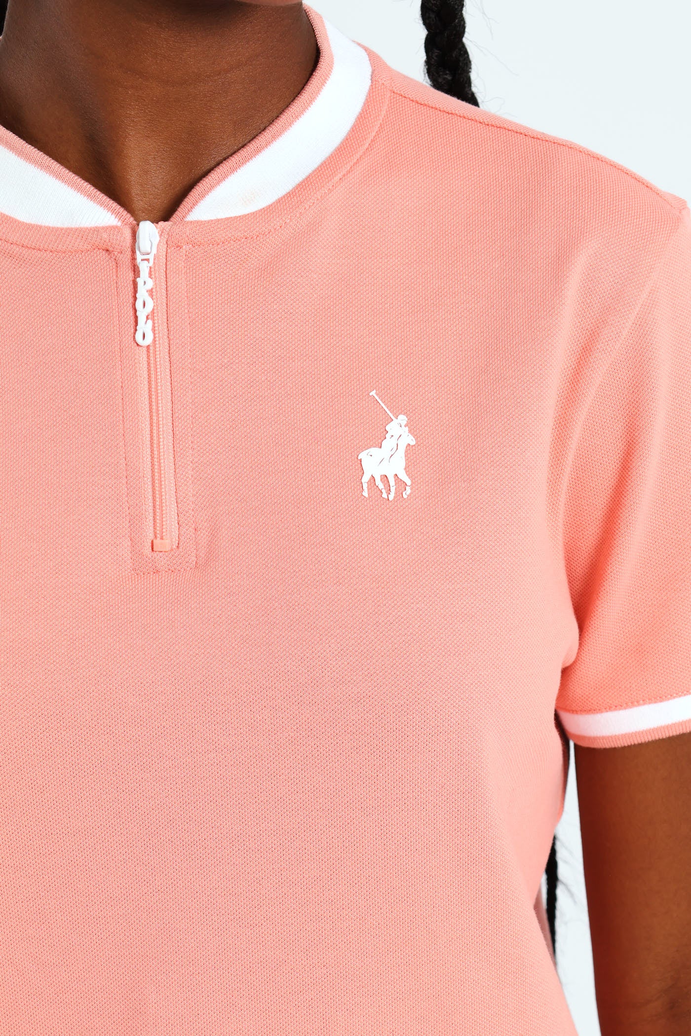 Girls Hailey Short Sleeve Zip Golfer - Peach - Image 2