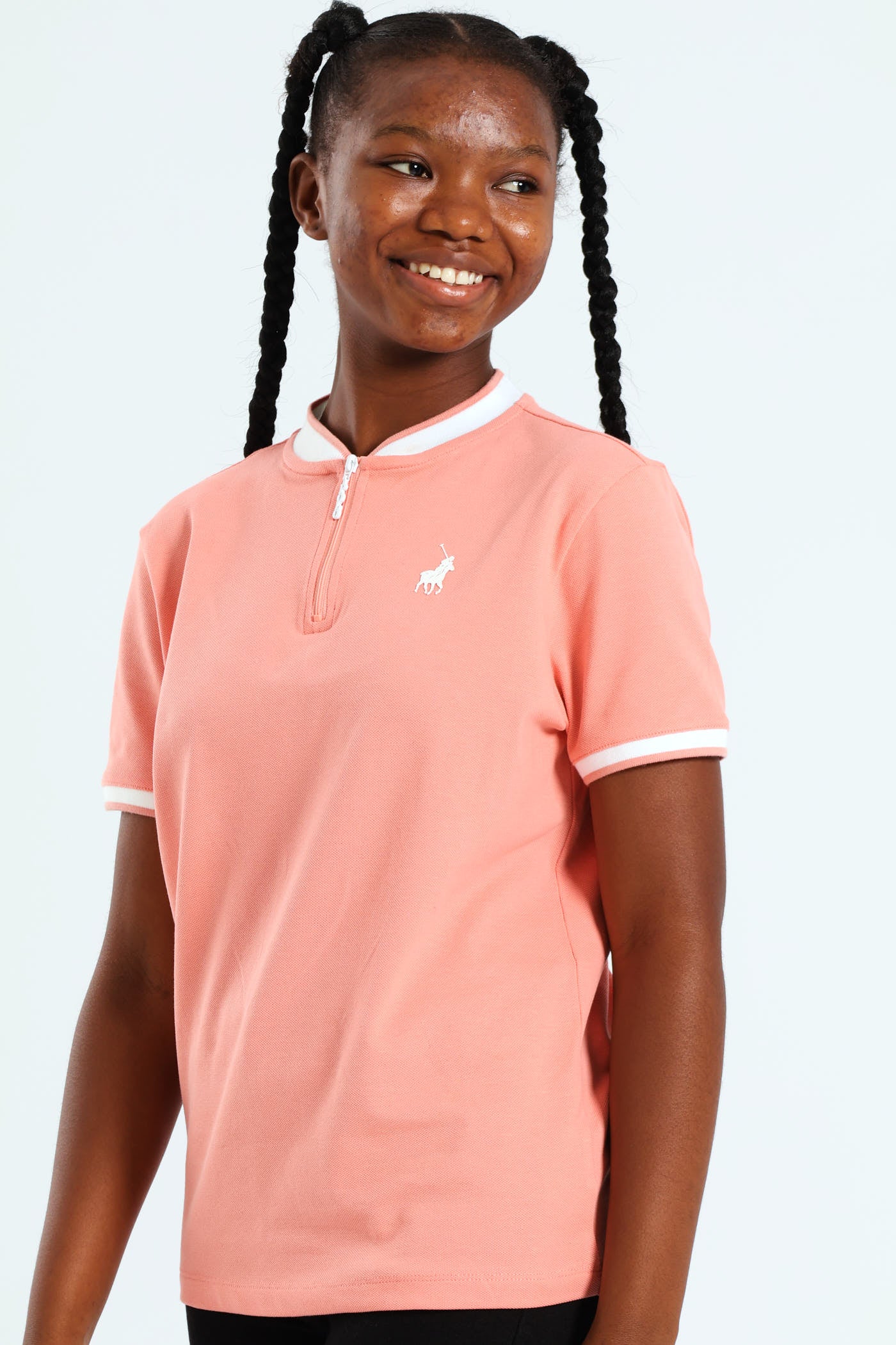 Girls Hailey Short Sleeve Zip Golfer - Peach - Image 3