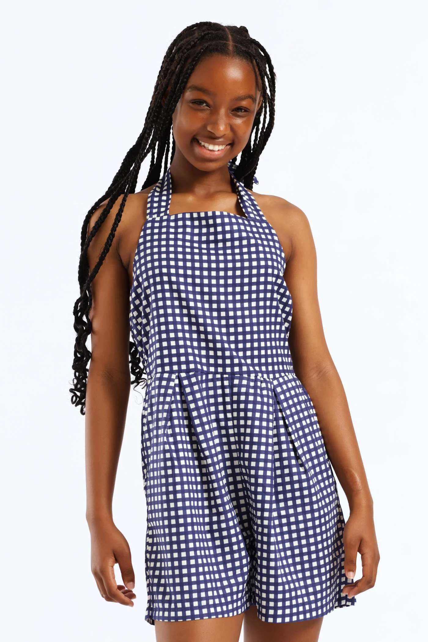 Girls Halter Pleat Front Detail Dungaree - Multi - Image 2