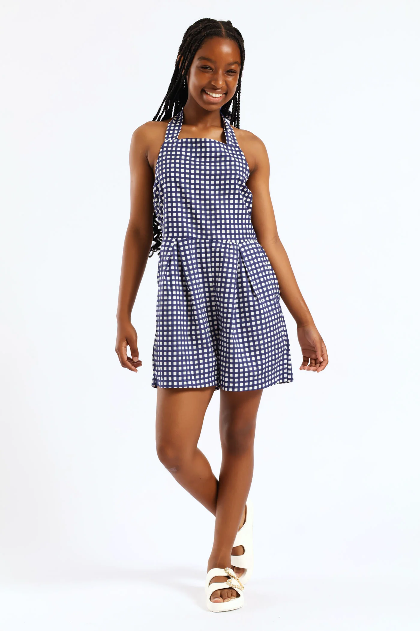 Girls Halter Pleat Front Detail Dungaree - Multi - Image 5