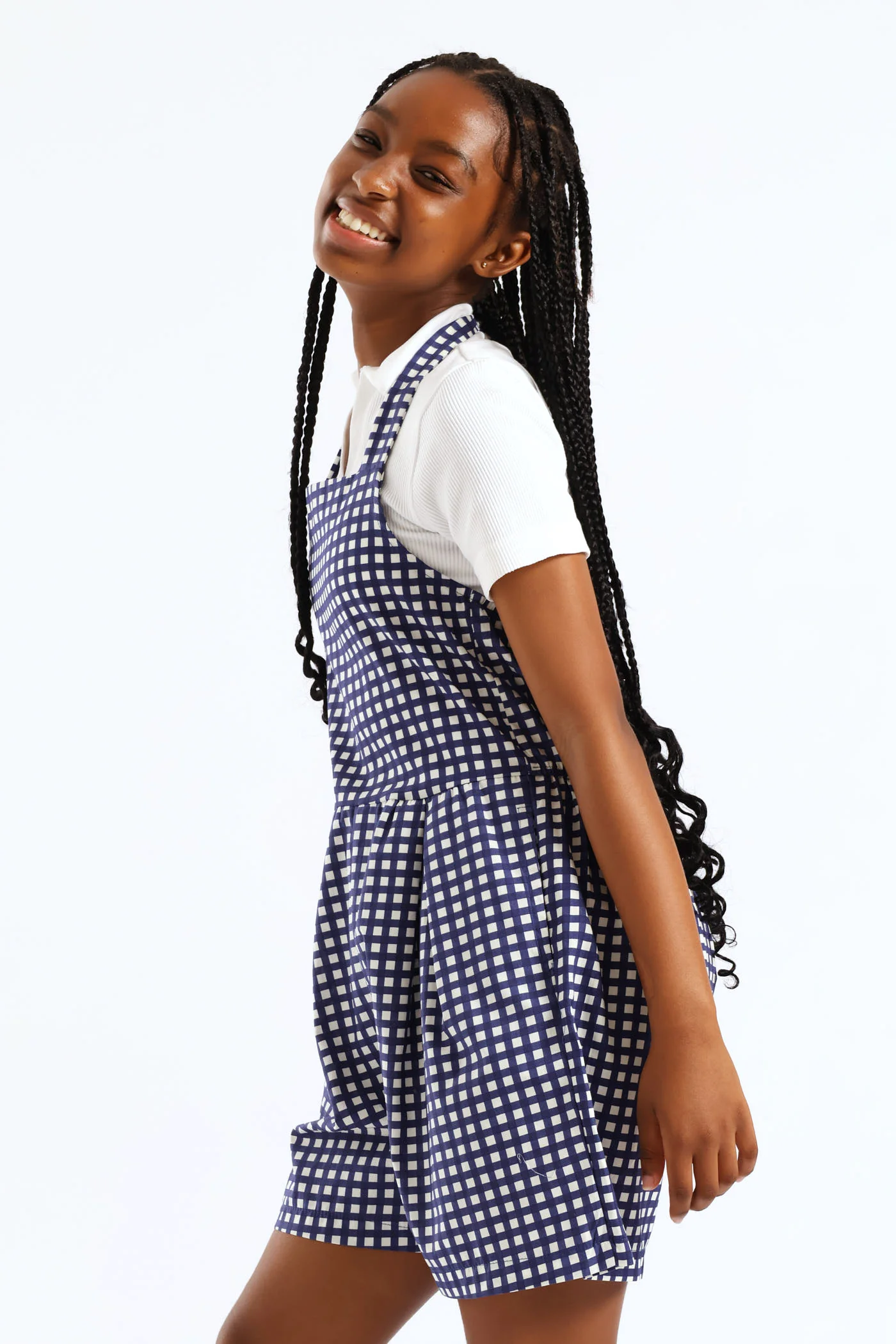 Girls Halter Pleat Front Detail Dungaree - Multi - Image 6