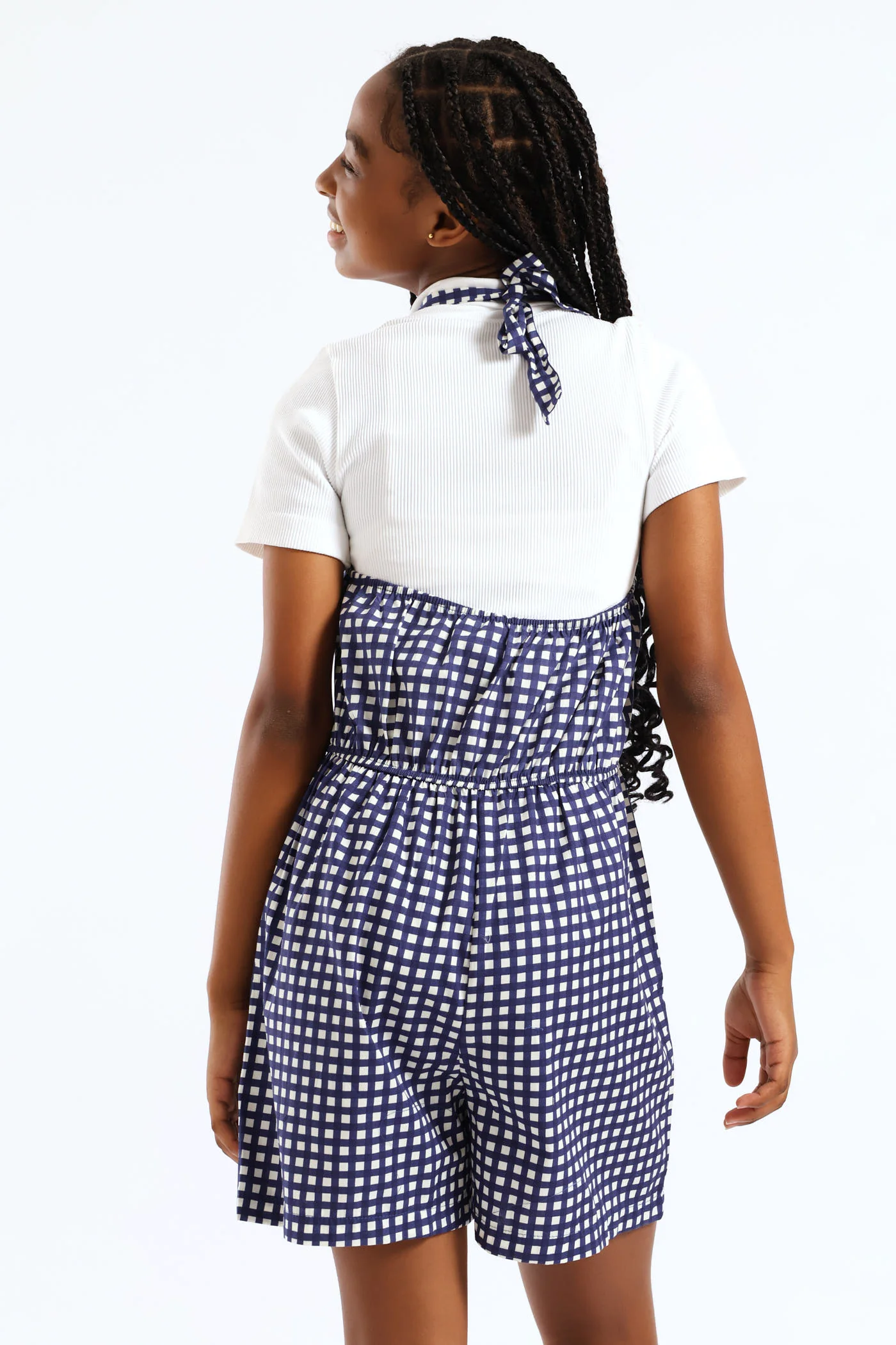 Girls Halter Pleat Front Detail Dungaree - Multi - Image 7