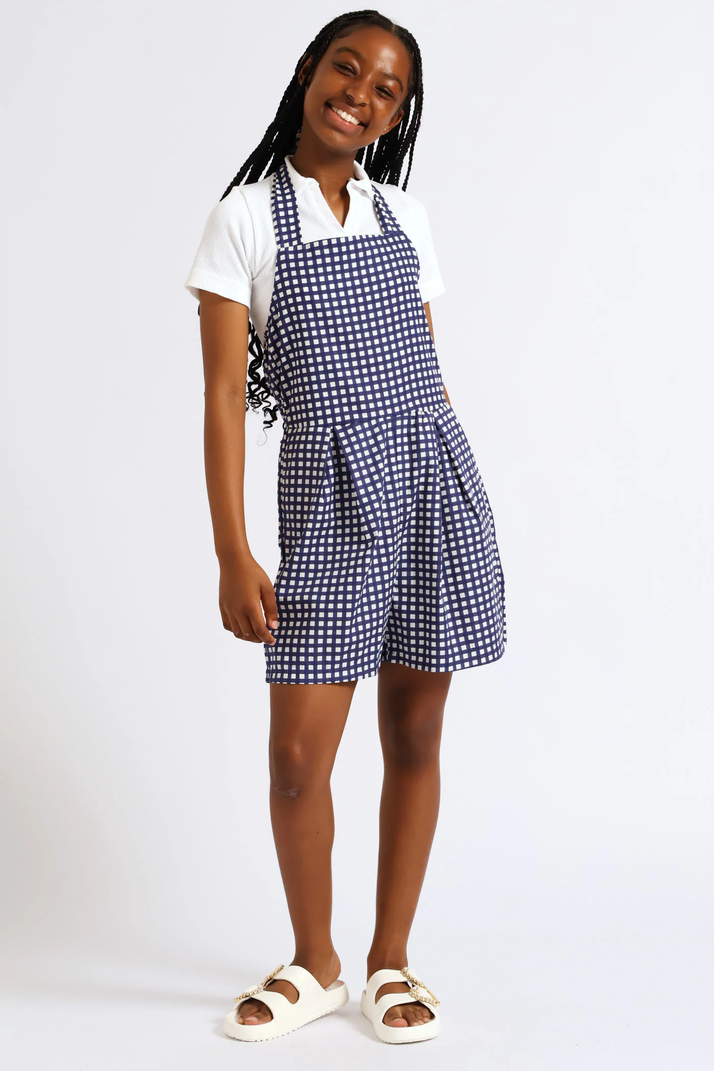 Girls Halter Pleat Front Detail Dungaree - Multi - Image 8
