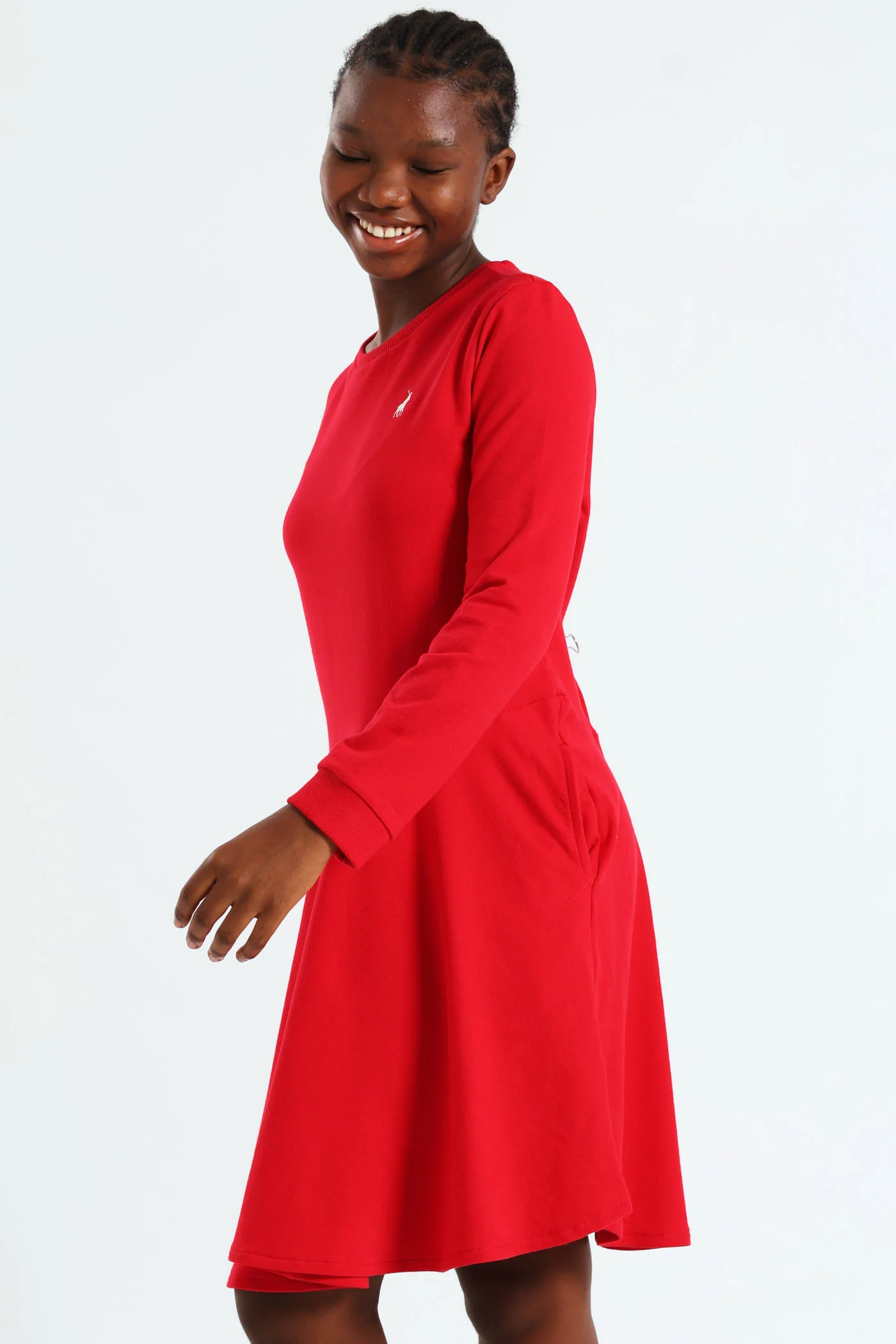 Girls Harper Long Sleeve Dress - Red - Image 2